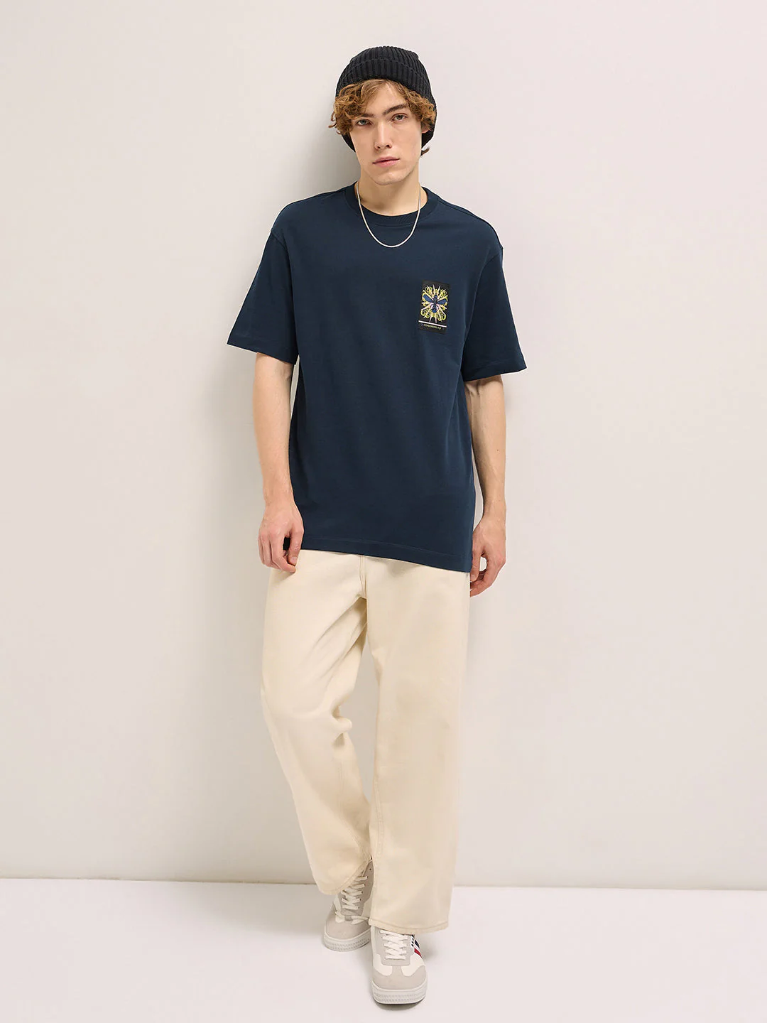 Men Navy Oversize artistic intricate insect graphic Print Crew Neck T-shirt - Image 2