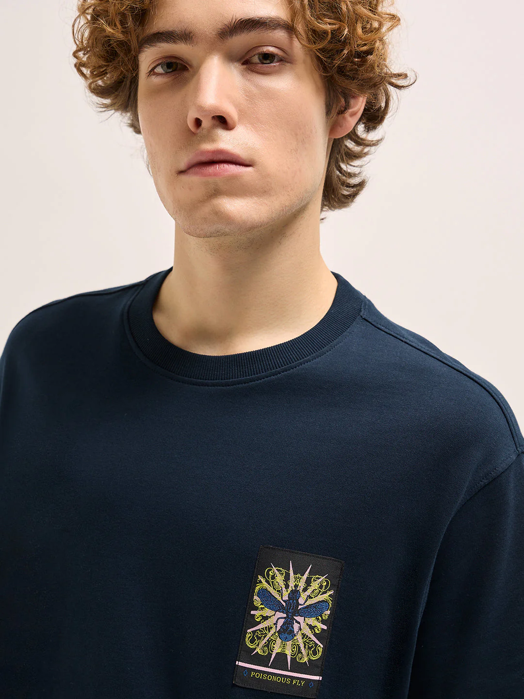 Men Navy Oversize artistic intricate insect graphic Print Crew Neck T-shirt - Image 3