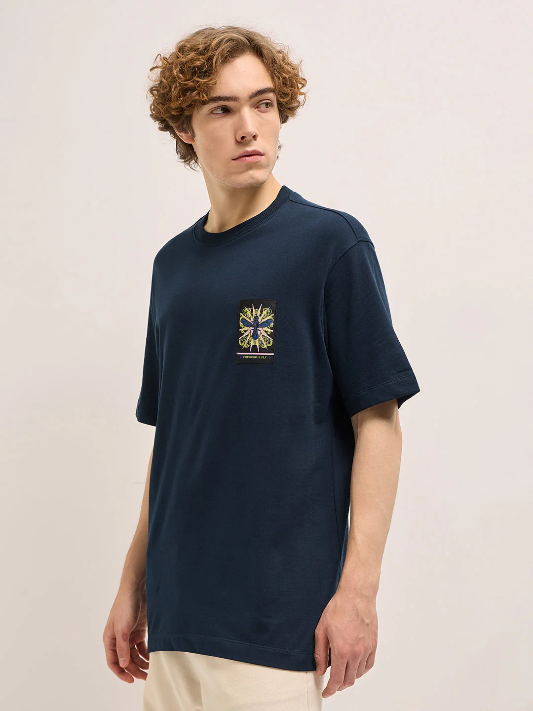 Men Navy Oversize artistic intricate insect graphic Print Crew Neck T-shirt - Image 4
