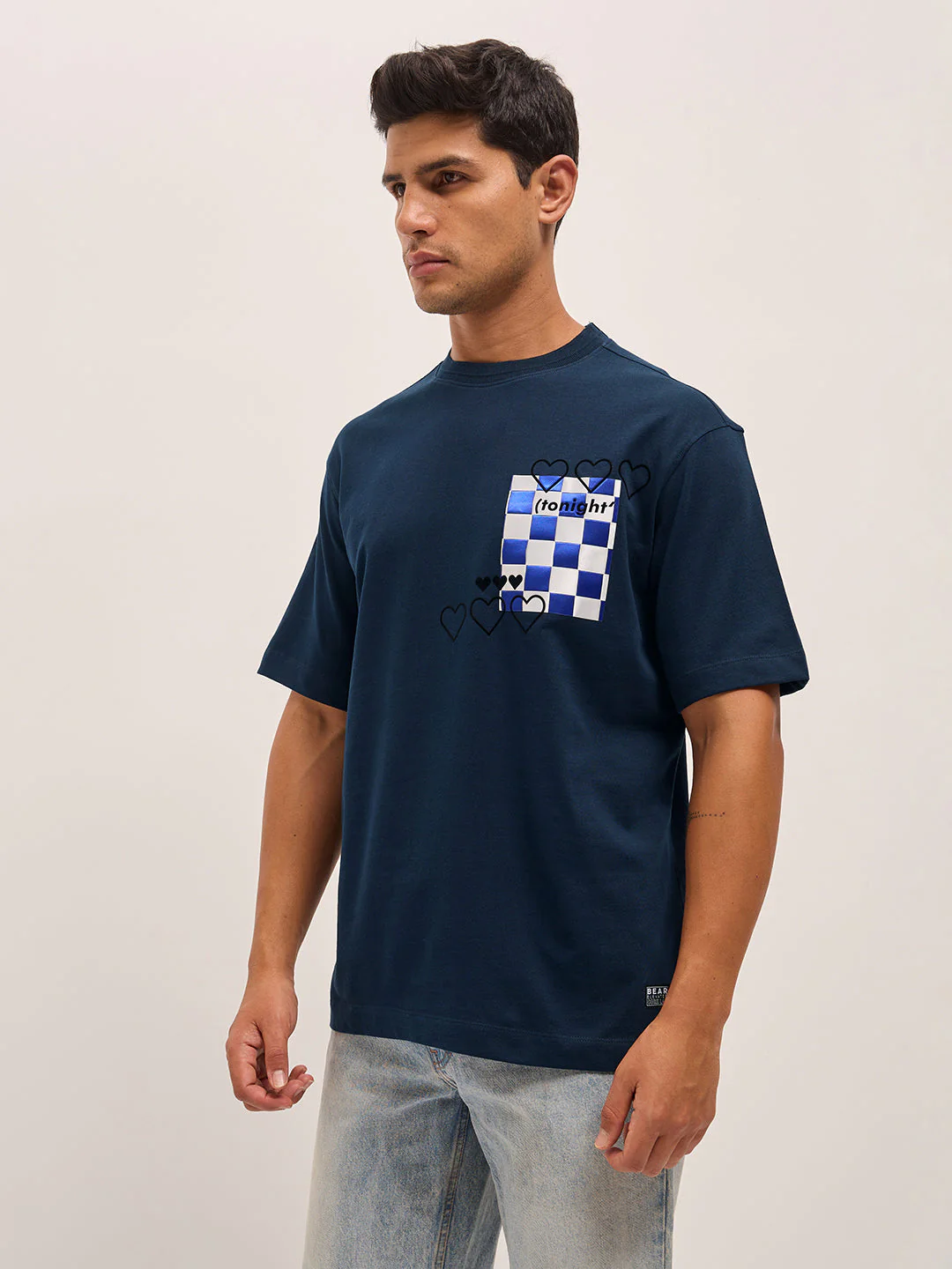 Men Navy Oversize Graphic Design Crew Neck T-shirt - Image 3