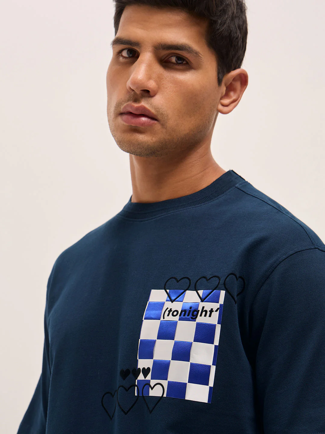 Men Navy Oversize Graphic Design Crew Neck T-shirt - Image 5