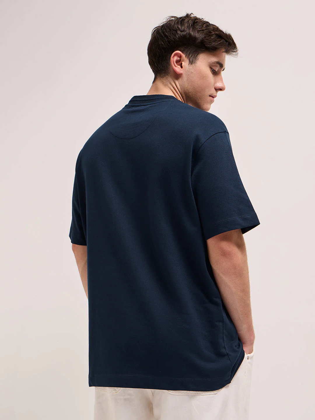 Men Navy Oversize Graphic Printed Crew Neck T-shirt - Image 2