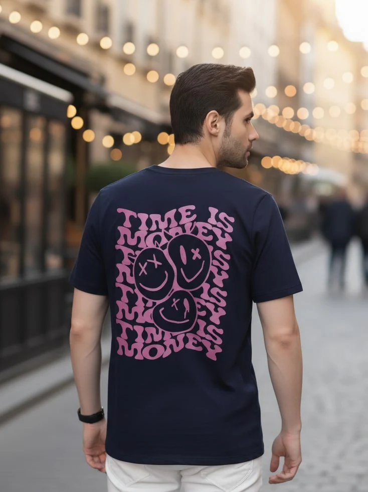 Men Navy Oversized Printed T-shirt - Image 2