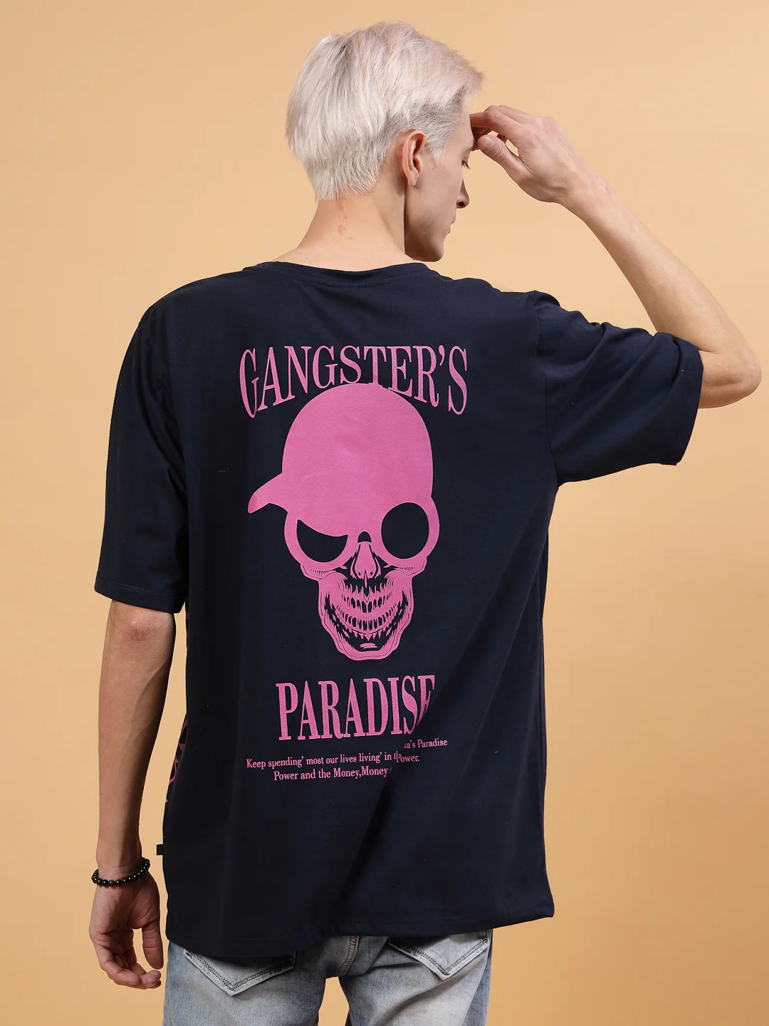 Men Navy Oversized Printed T-shirt - Image 2