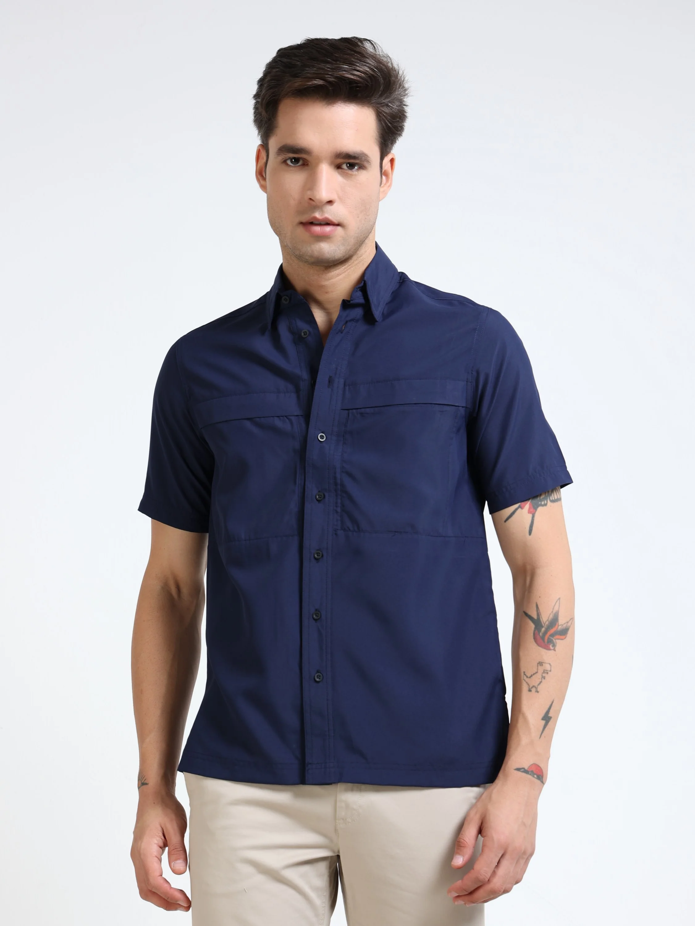 Men Navy Parachute Half Shirt - Image 5
