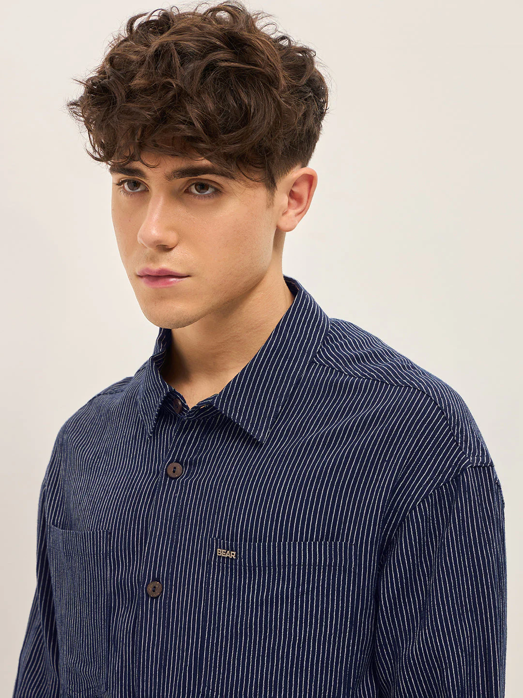 Men Navy Pinstripes Regular Fit Casual Shirt - Image 5