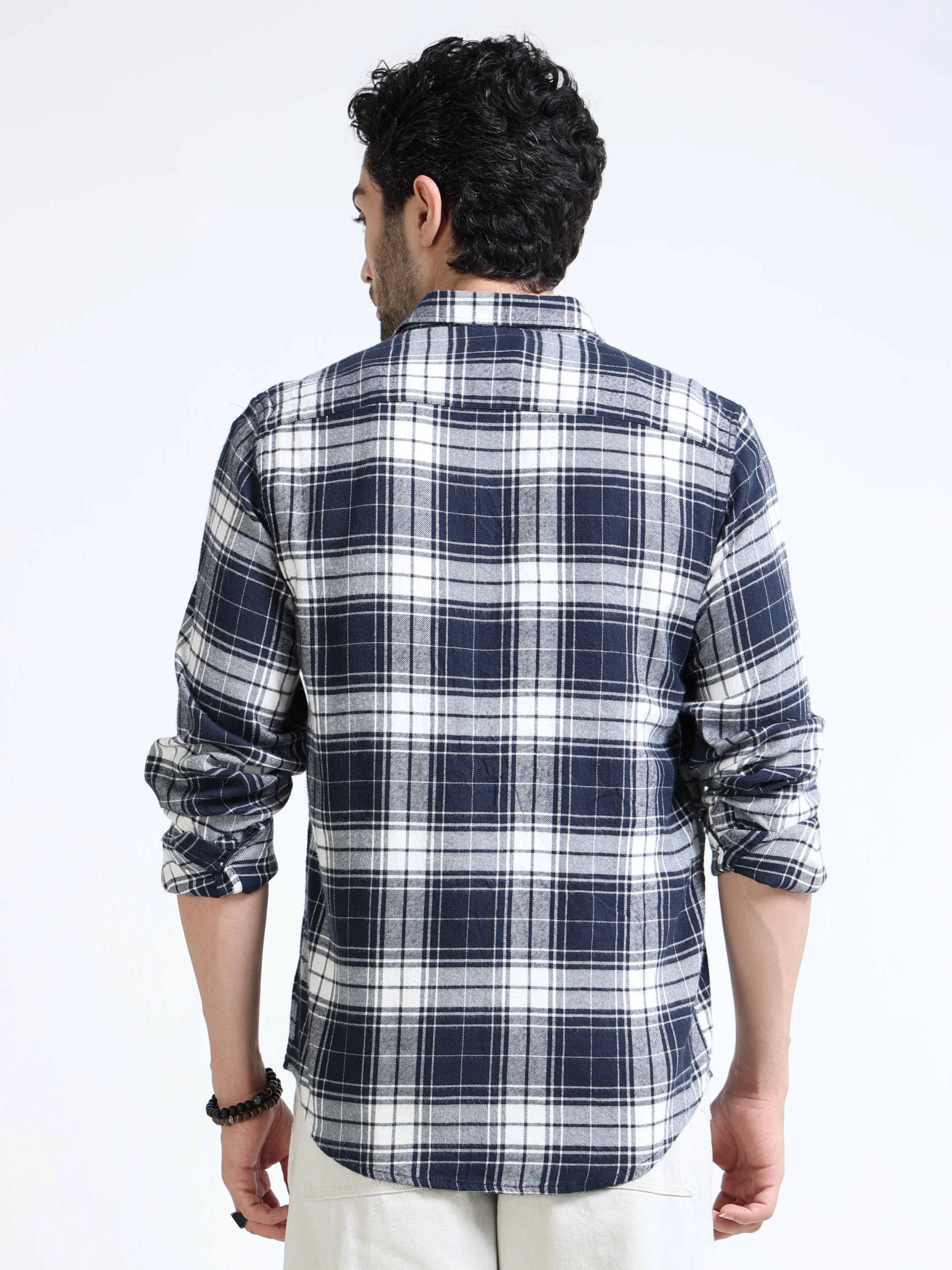 Men Navy Plaid Regular Fit Shirt - Image 3