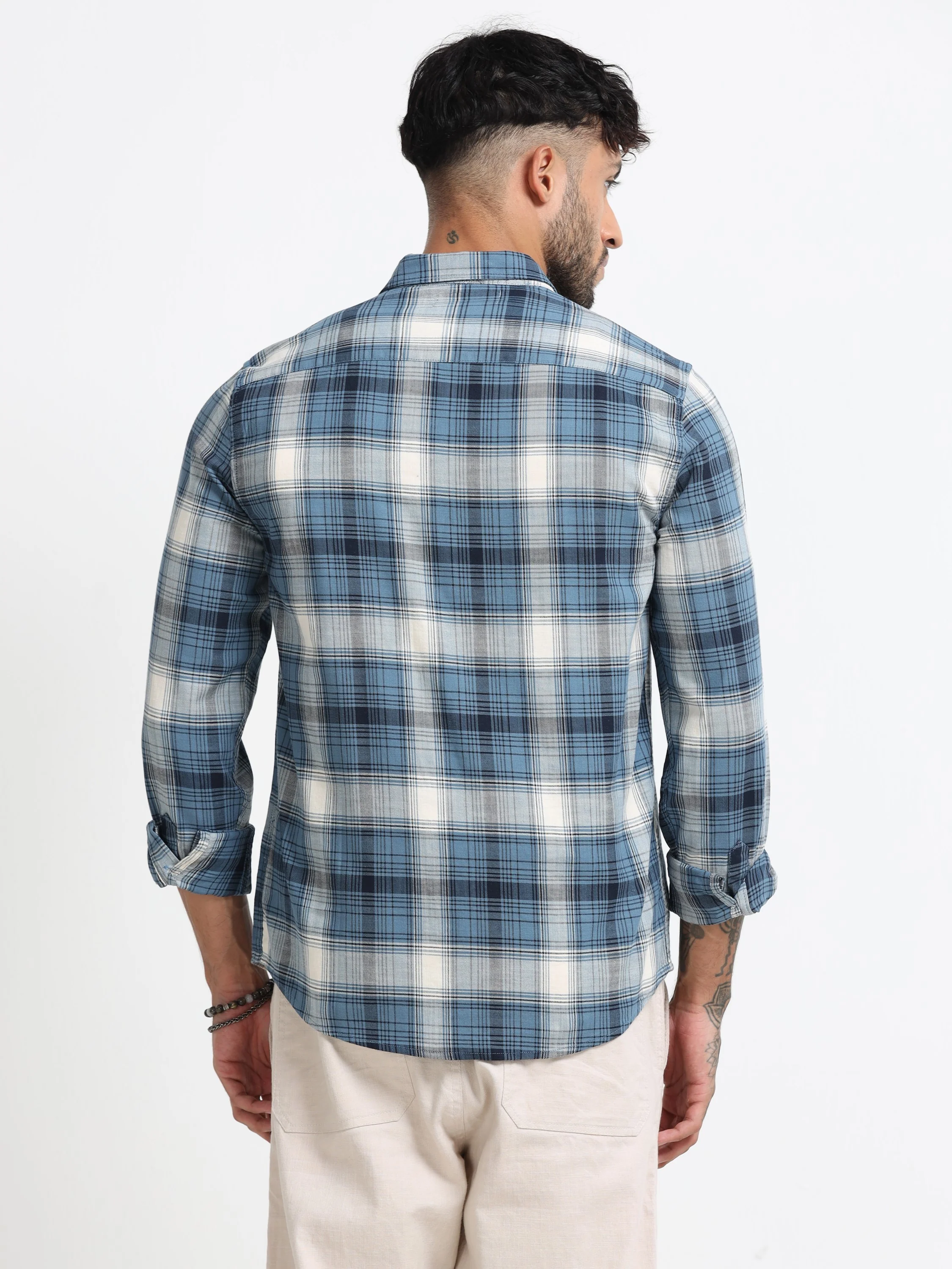 Men Navy Multi Check Shirt - Image 2