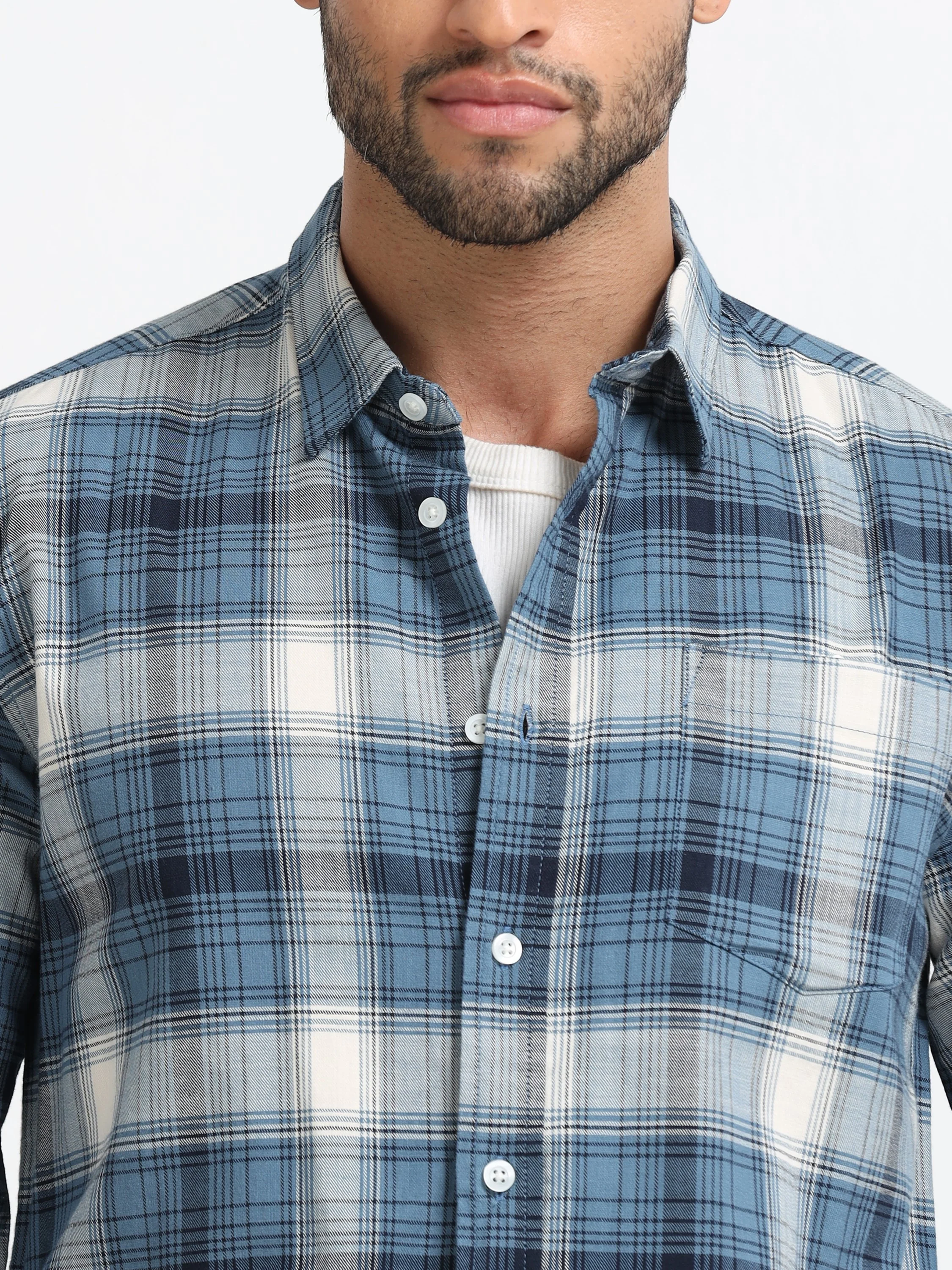 Men Navy Multi Check Shirt - Image 4