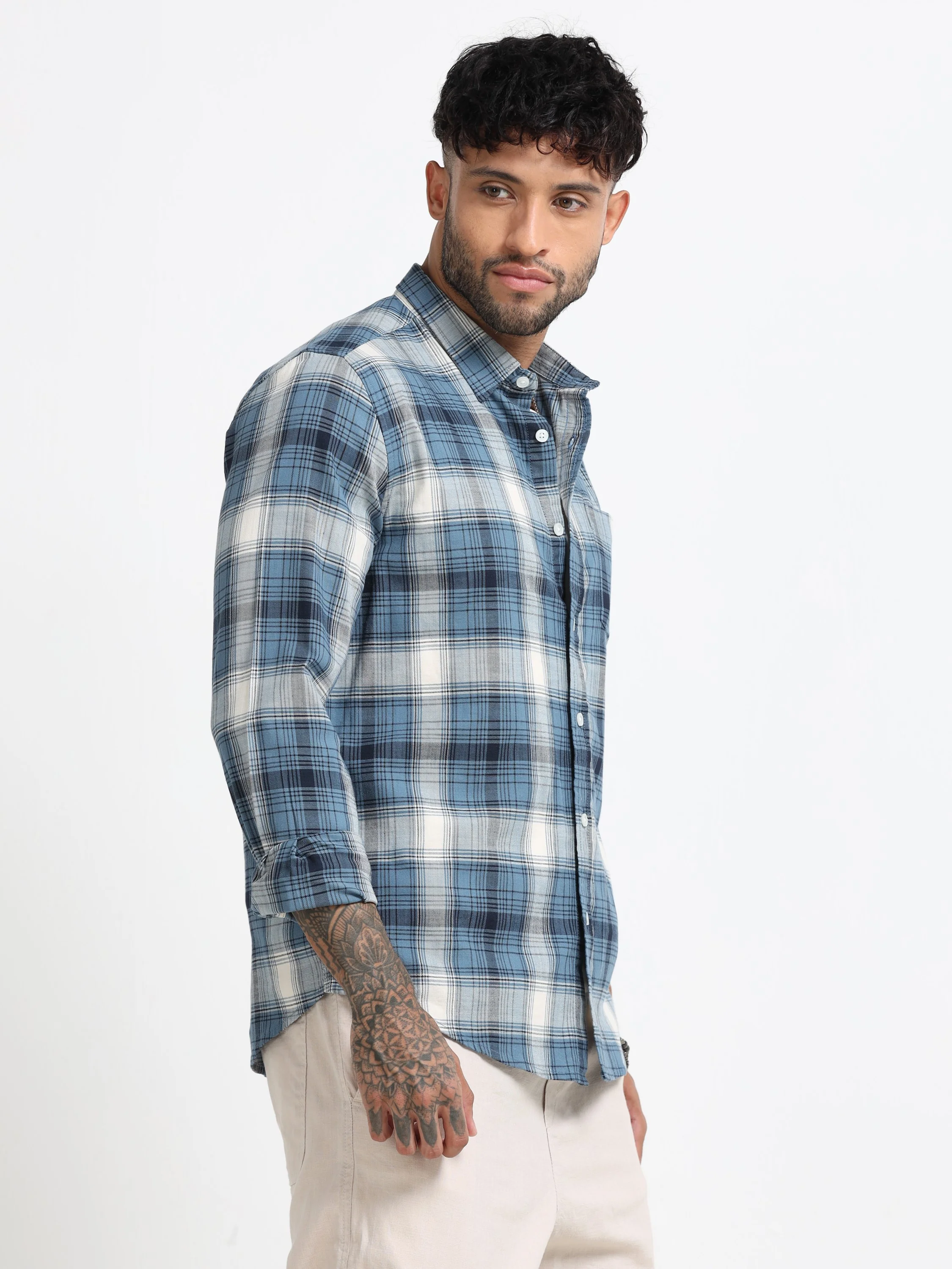 Men Navy Multi Check Shirt - Image 5