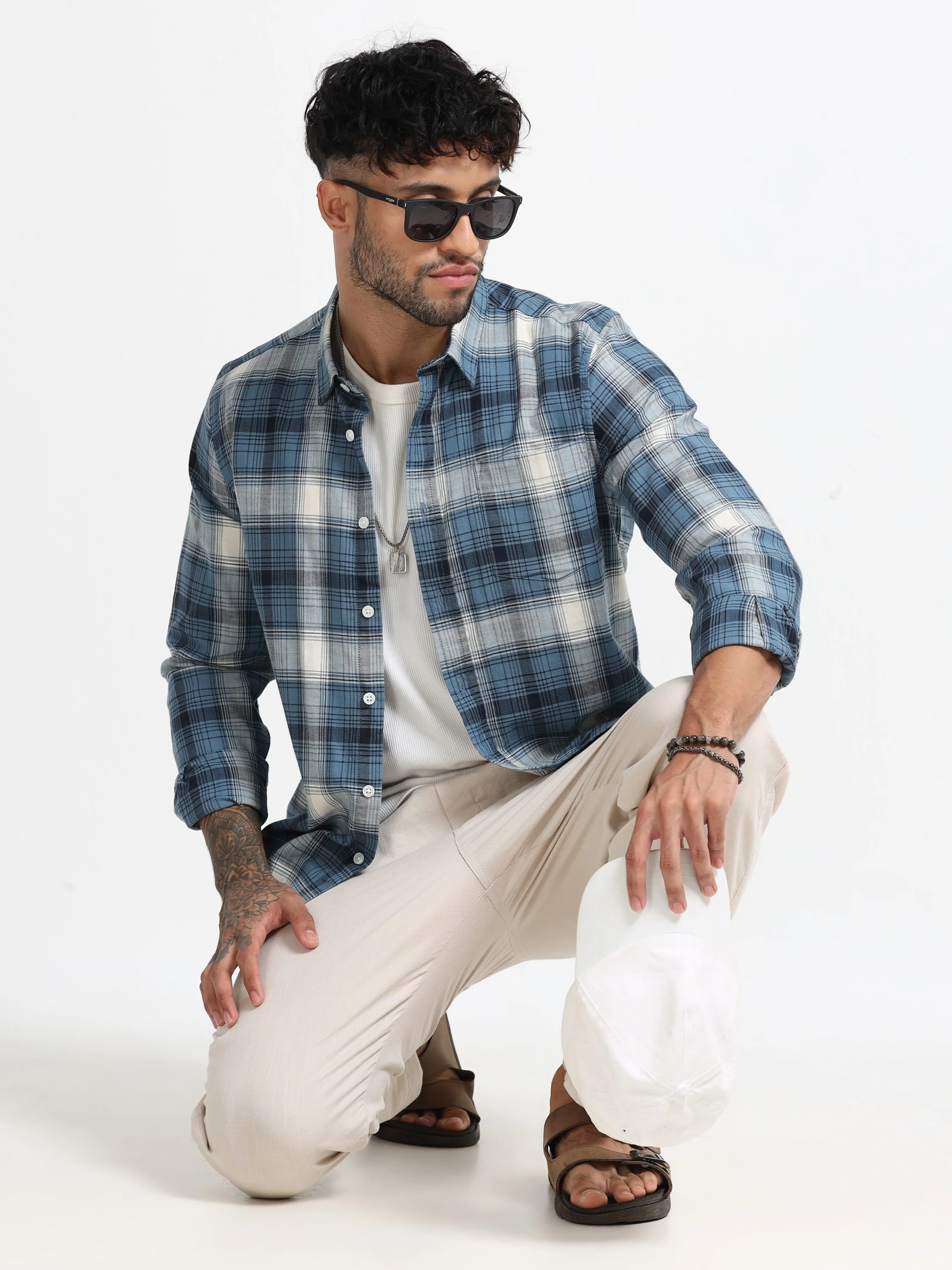 Men Navy Multi Check Shirt - Image 6