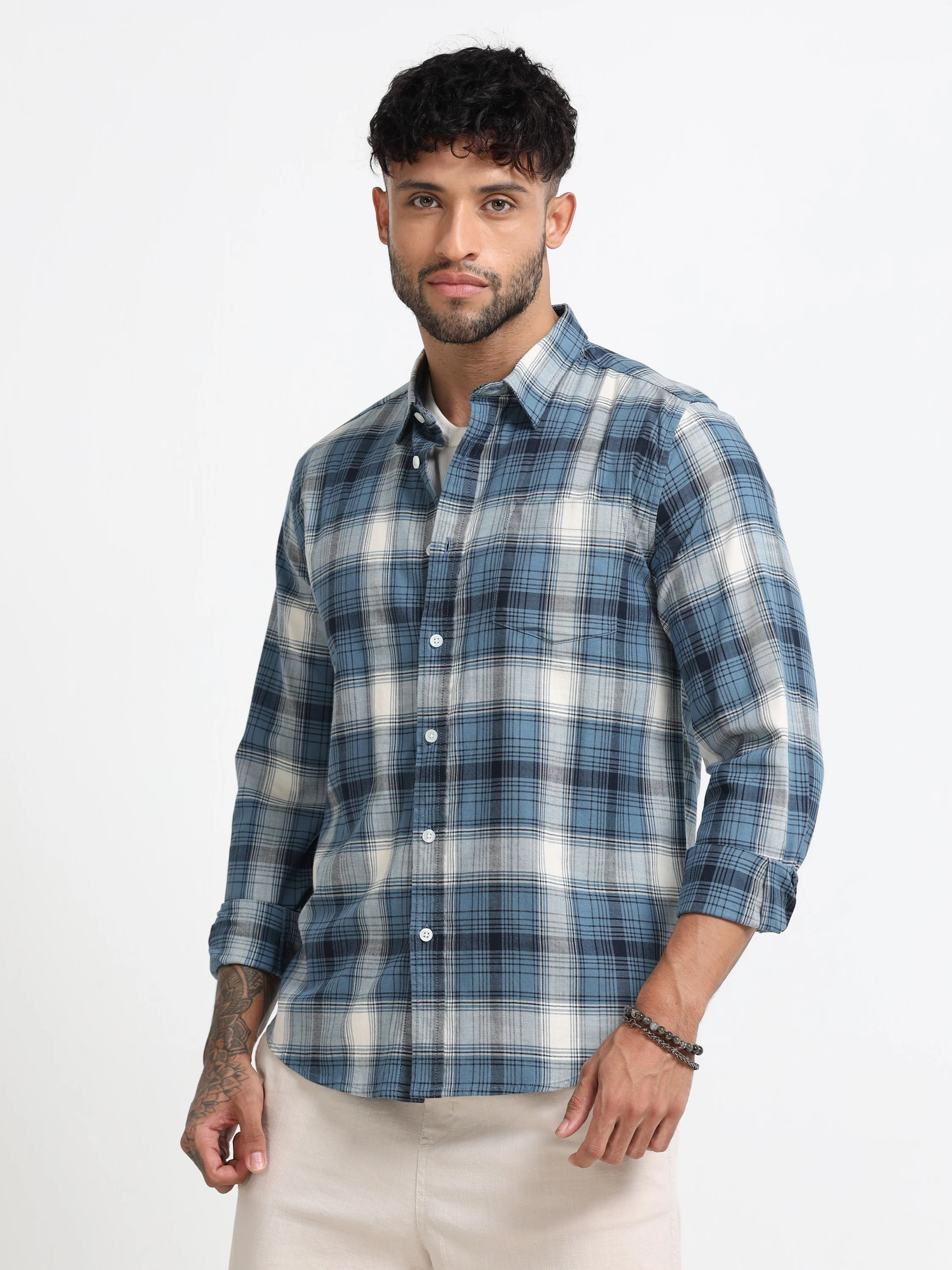 Men Navy Multi Check Shirt - Image 8