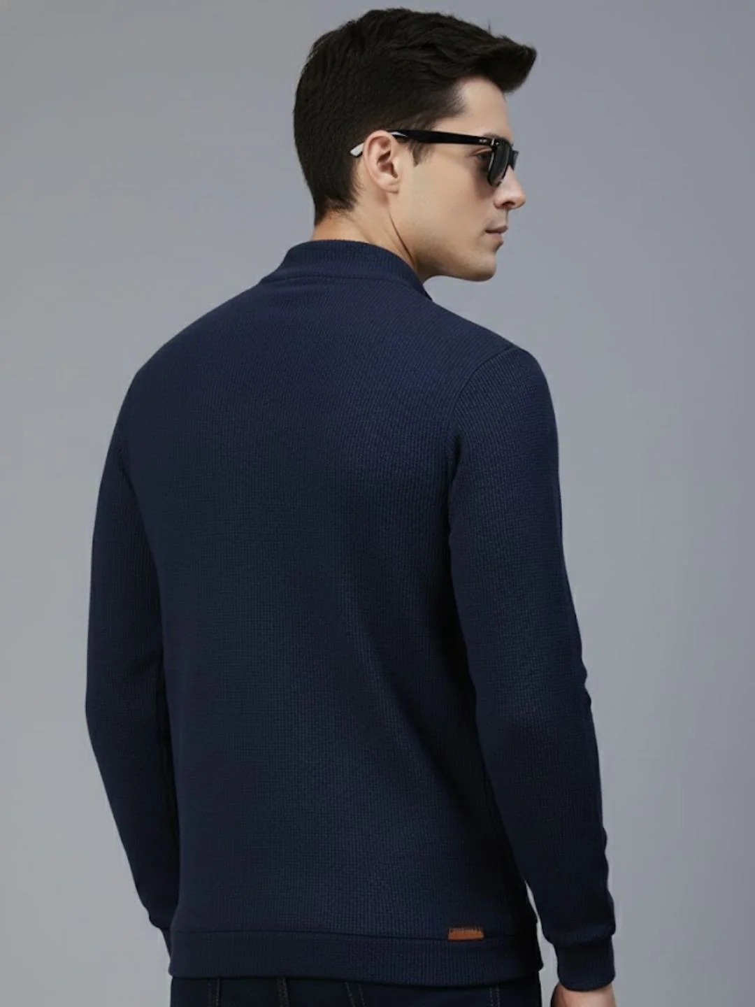 Men Navy Polo Neck T-Shirt - Image 2