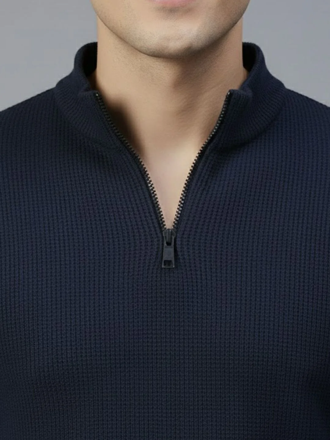 Men Navy Polo Neck T-Shirt - Image 3