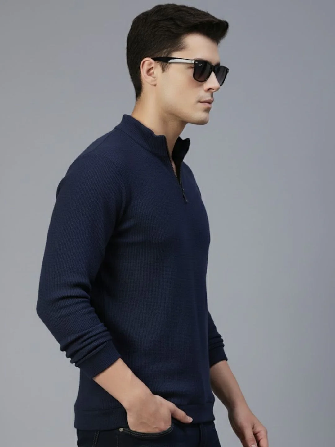 Men Navy Polo Neck T-Shirt - Image 4