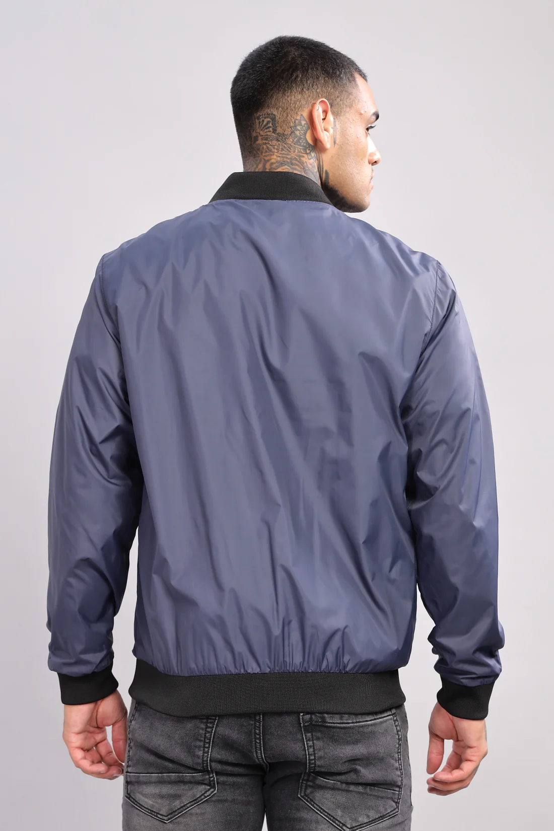 Men Navy Polyester Winter Jacket - Image 2