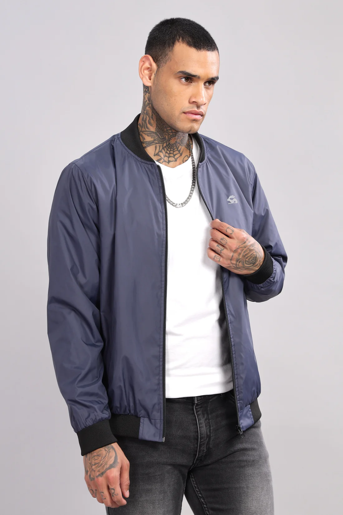 Men Navy Polyester Winter Jacket - Image 4
