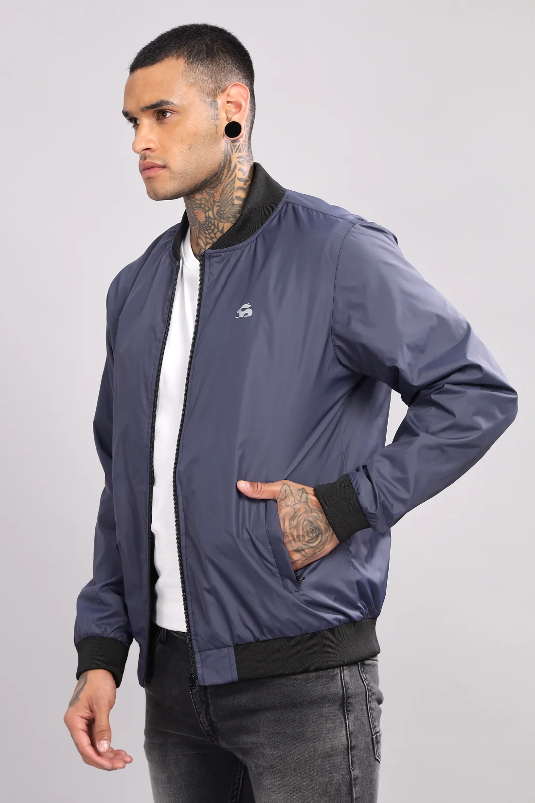Men Navy Polyester Winter Jacket - Image 5