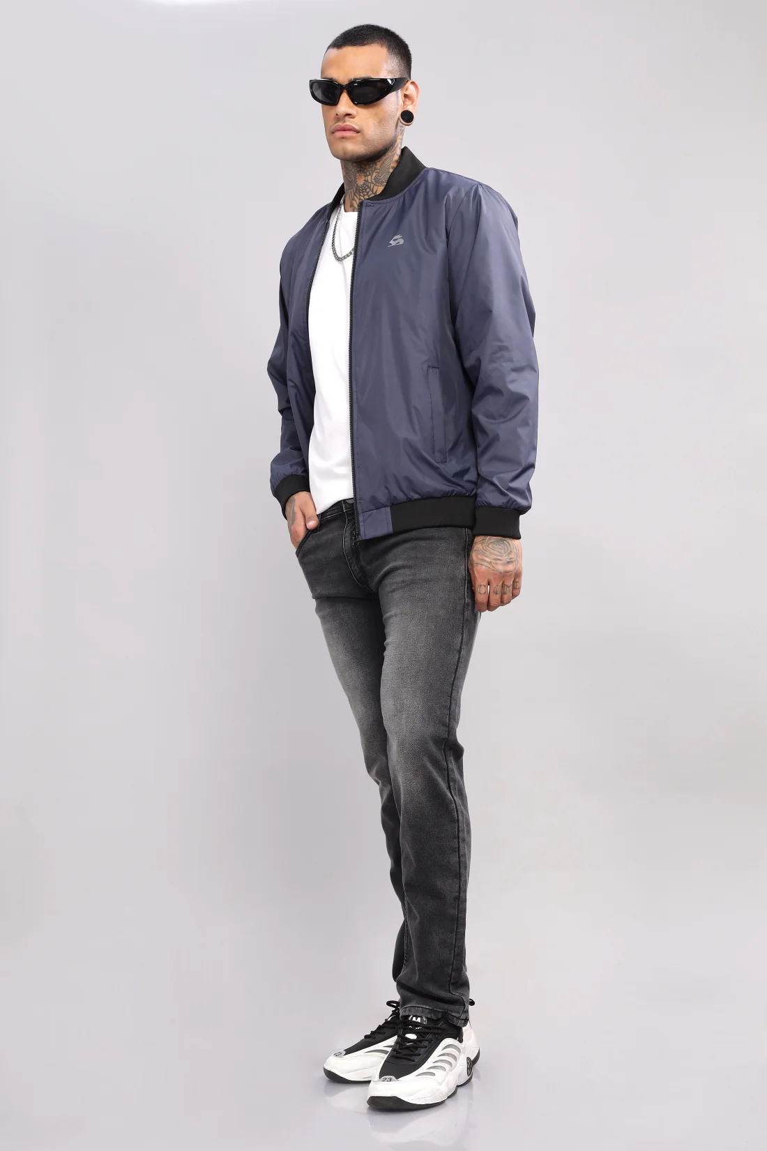 Men Navy Polyester Winter Jacket - Image 6