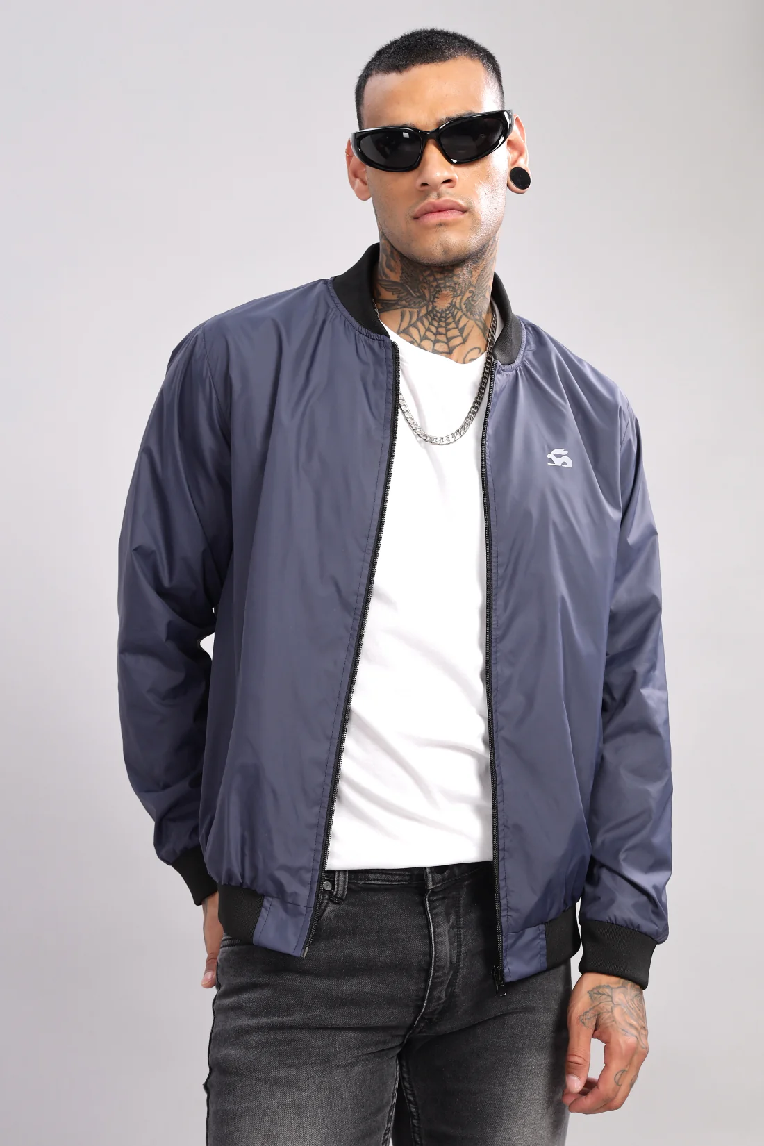 Men Navy Polyester Winter Jacket - Image 7