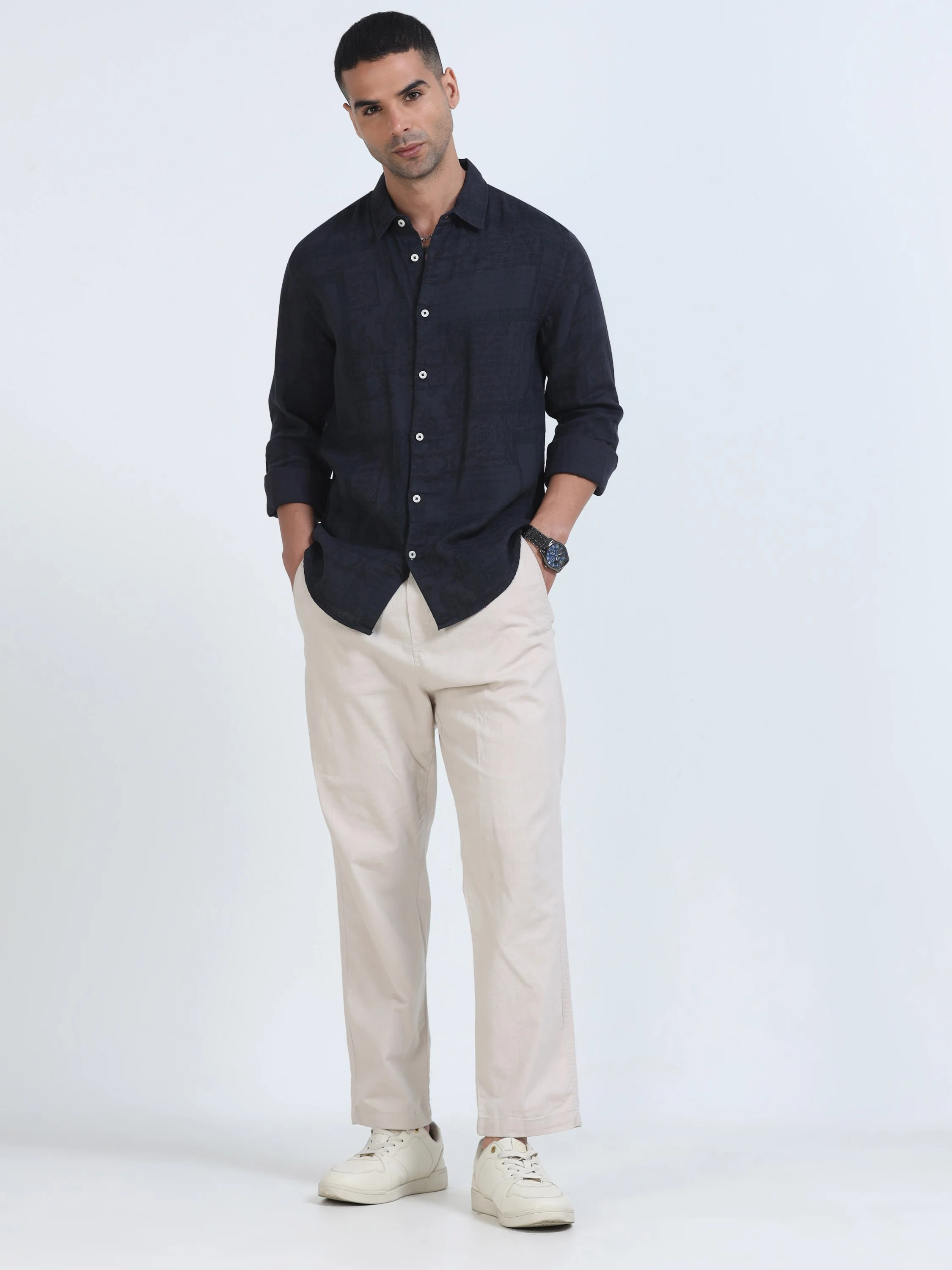Men Navy Printed Overdyed Shirt - Image 6