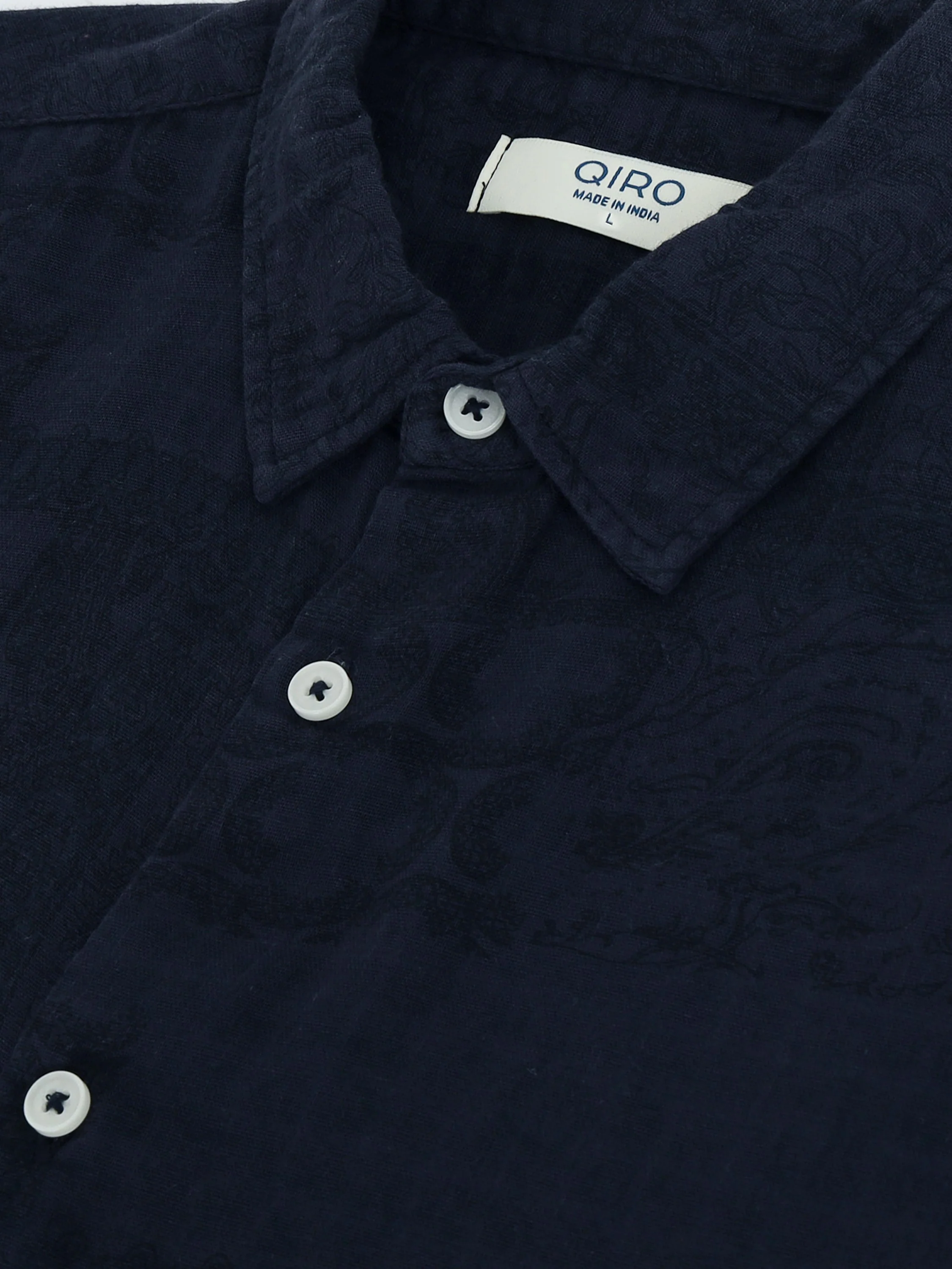Men Navy Printed Overdyed Shirt - Image 7