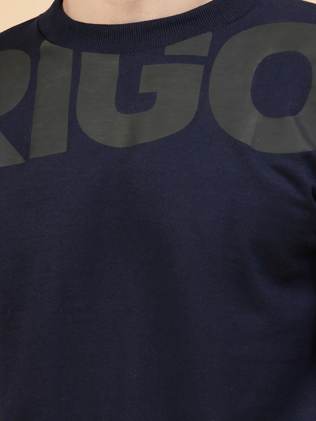 Men Navy Printed Round Neck Fleece Sweatshirt - Image 5