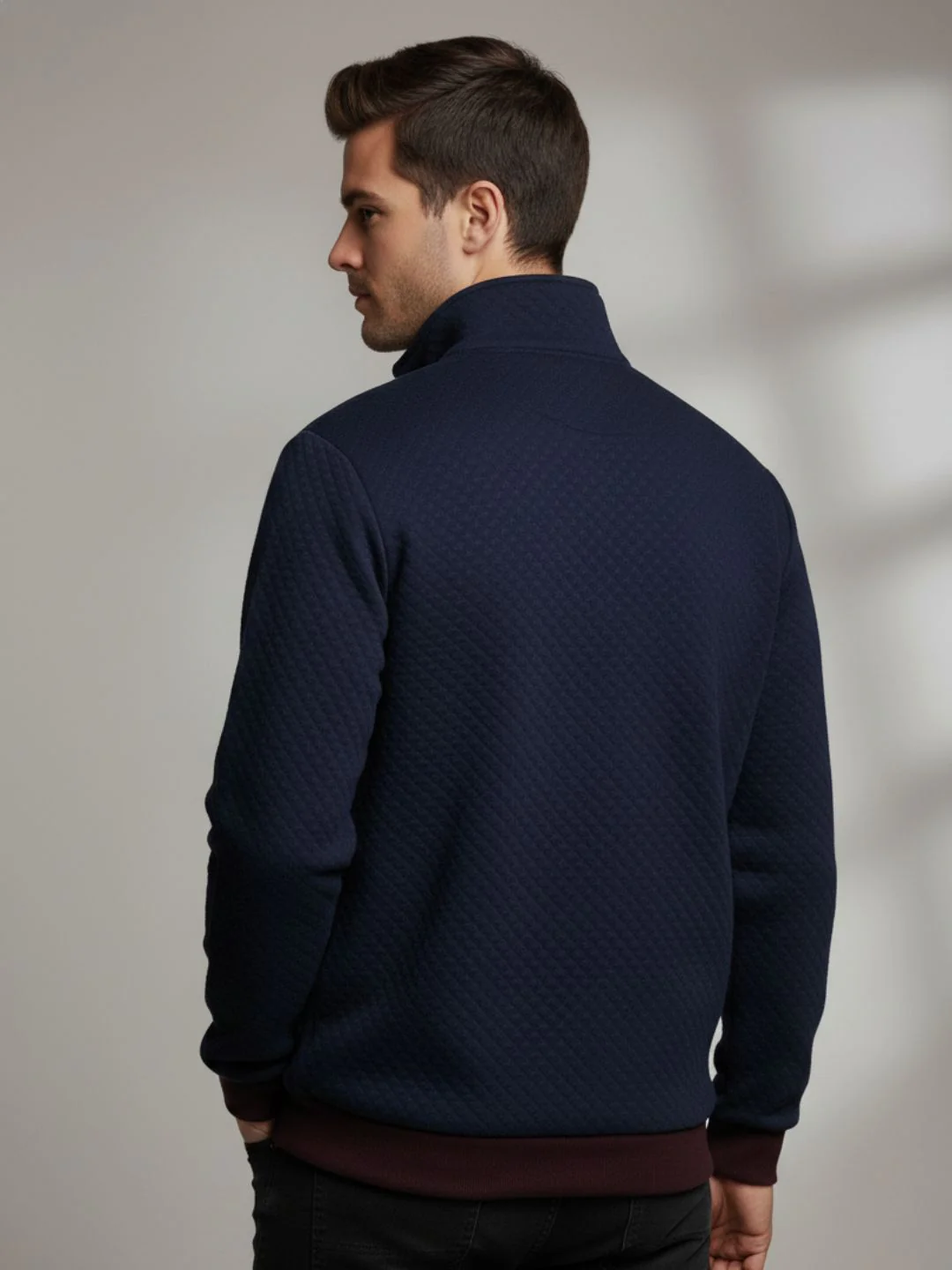Men Navy Quilted Sweatshirt - Image 2