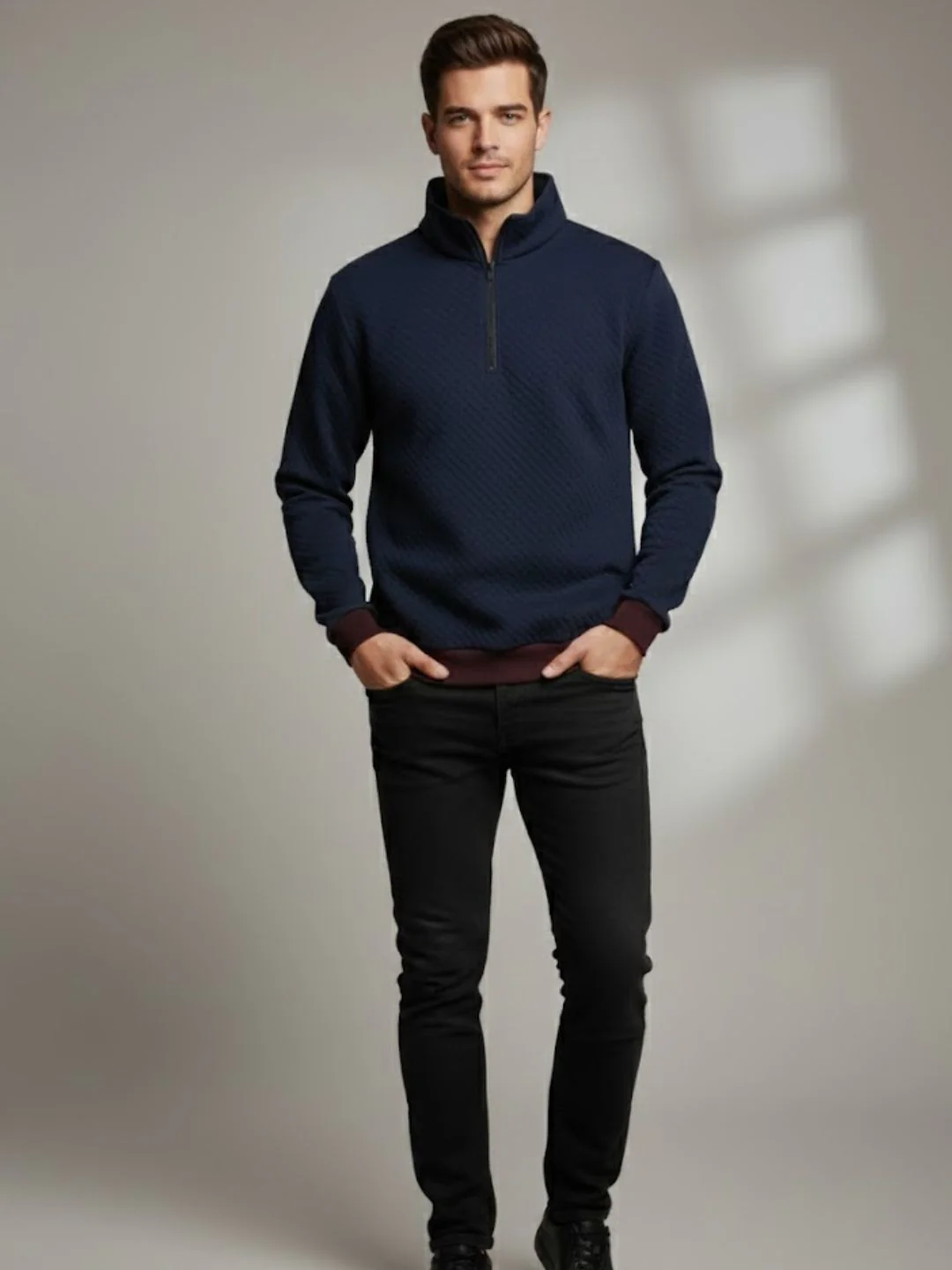 Men Navy Quilted Sweatshirt - Image 3