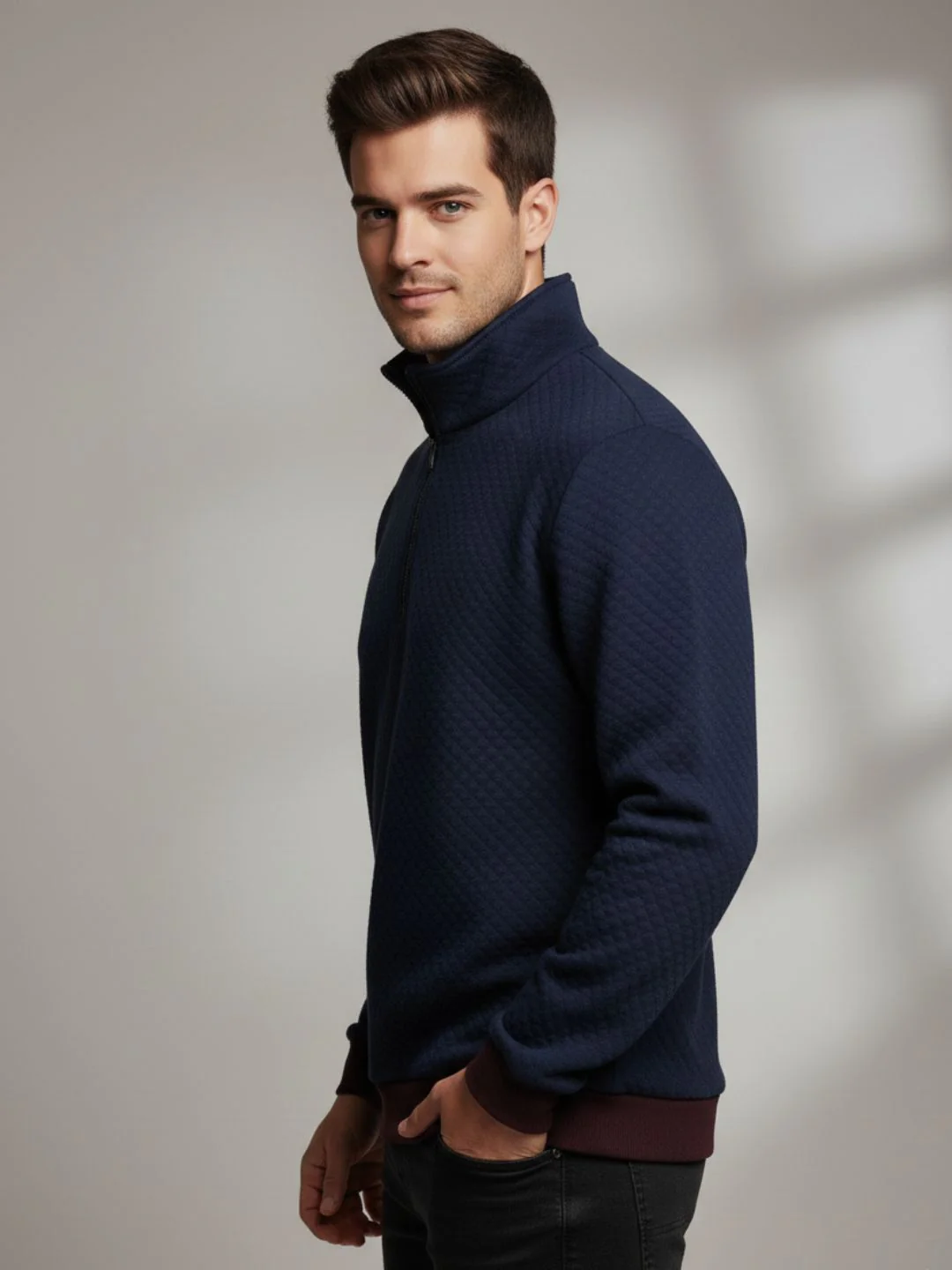 Men Navy Quilted Sweatshirt - Image 4