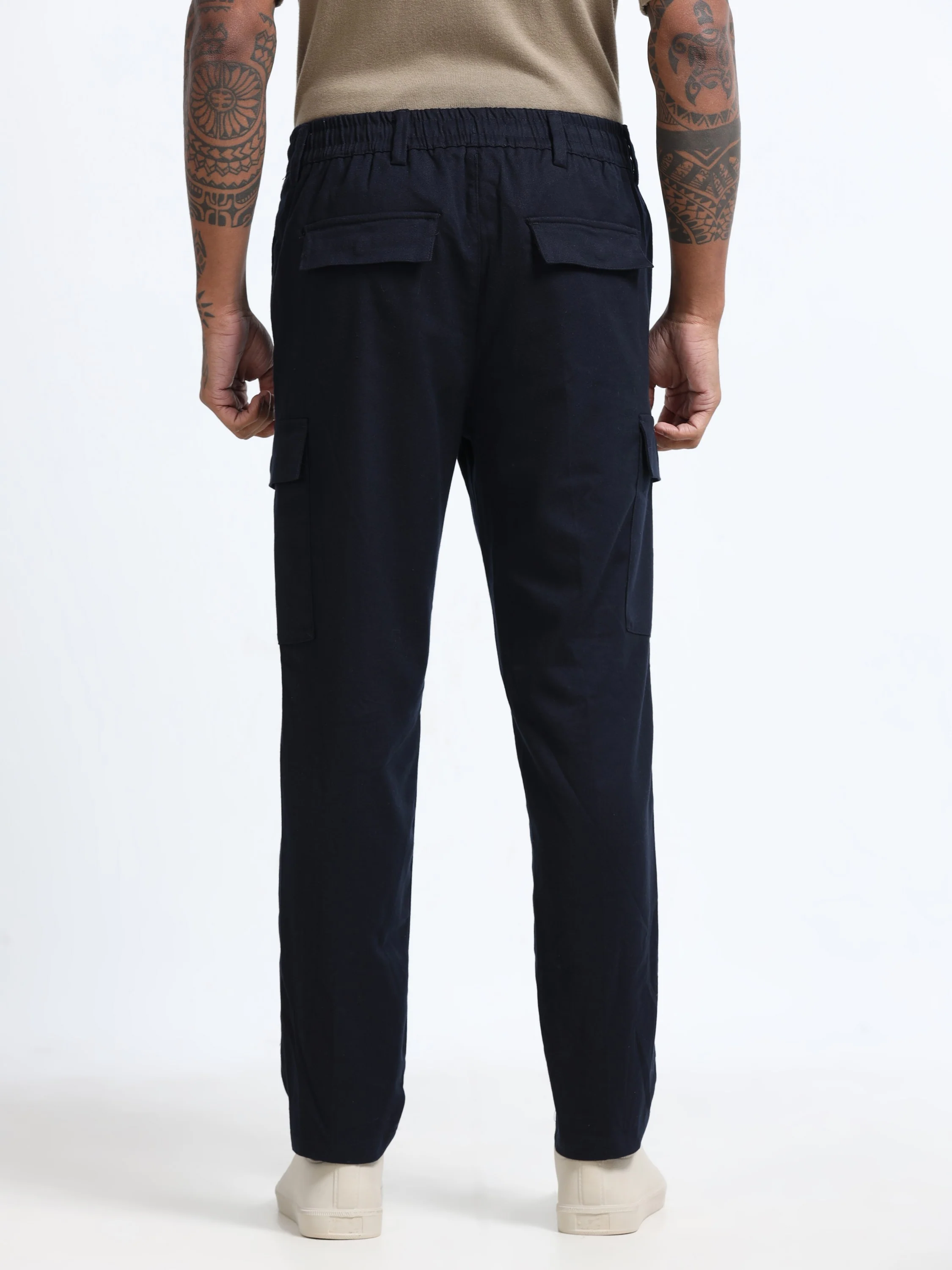 Men Navy Regular Fit Cargo Pants - Image 3