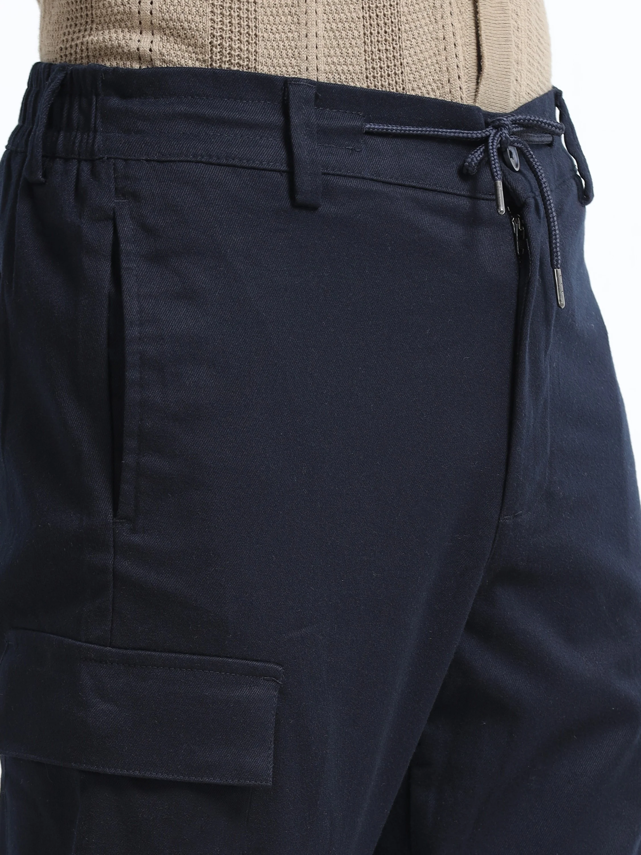 Men Navy Regular Fit Cargo Pants - Image 6
