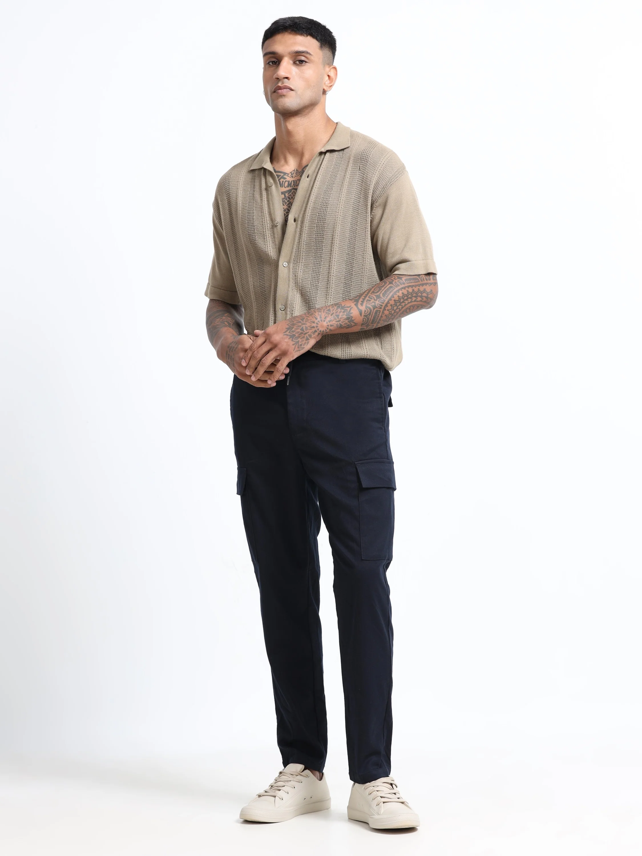 Men Navy Regular Fit Cargo Pants - Image 7