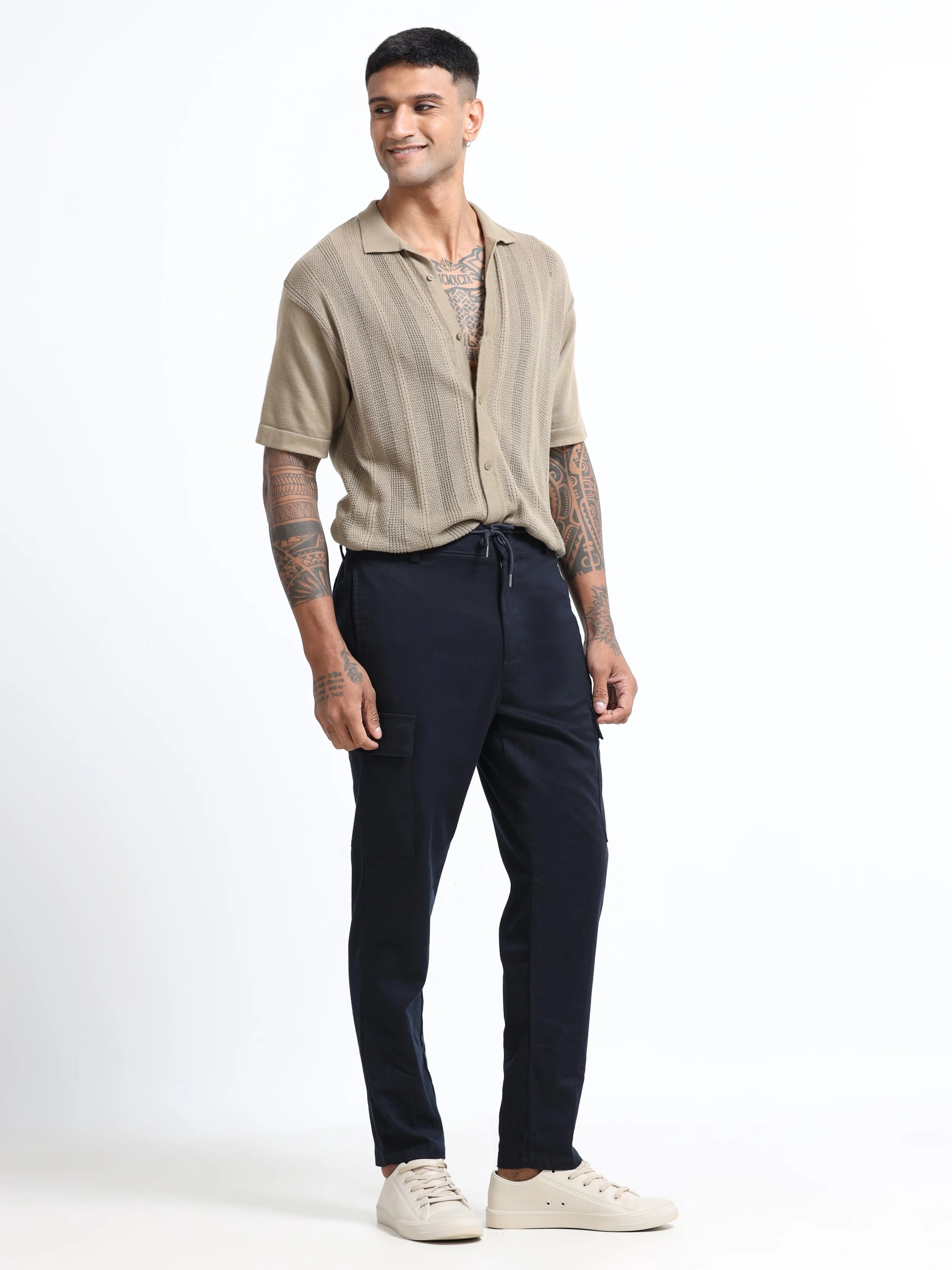 Men Navy Regular Fit Cargo Pants - Image 8