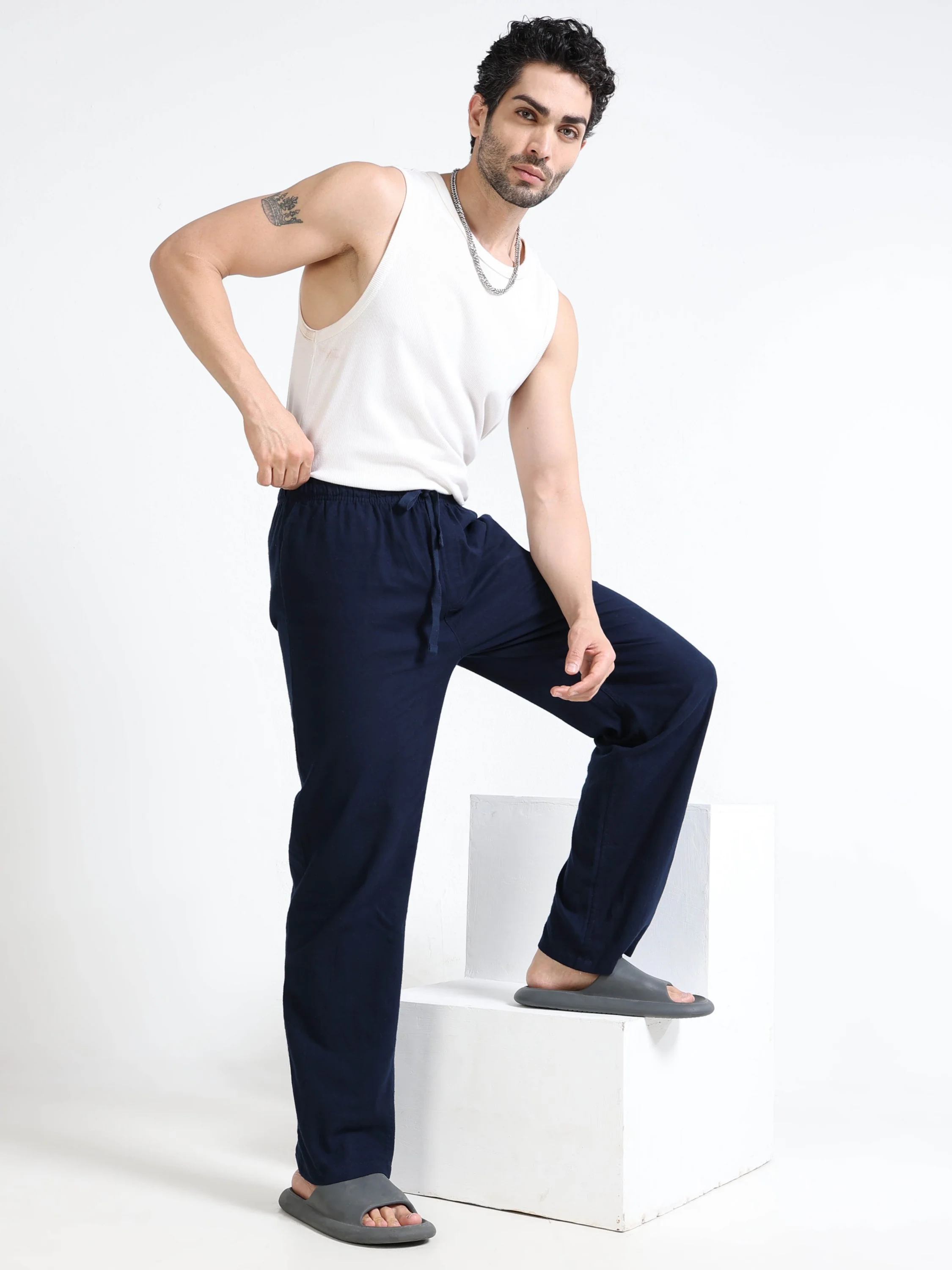 Men Navy Comfy Lounge Pants - Image 2