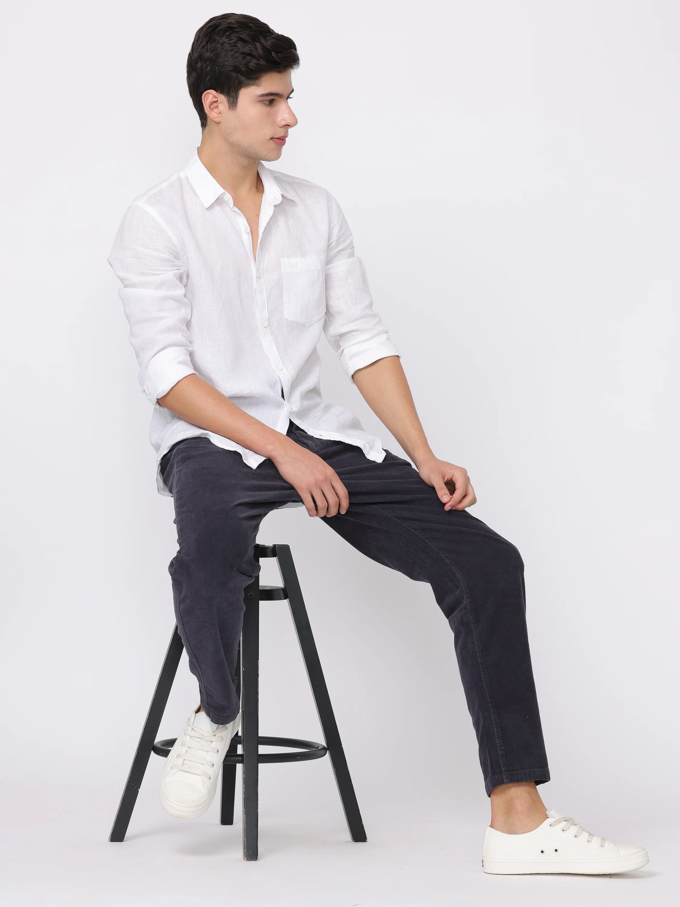 Men Navy Regular Fit Corduroy Pants - Image 2