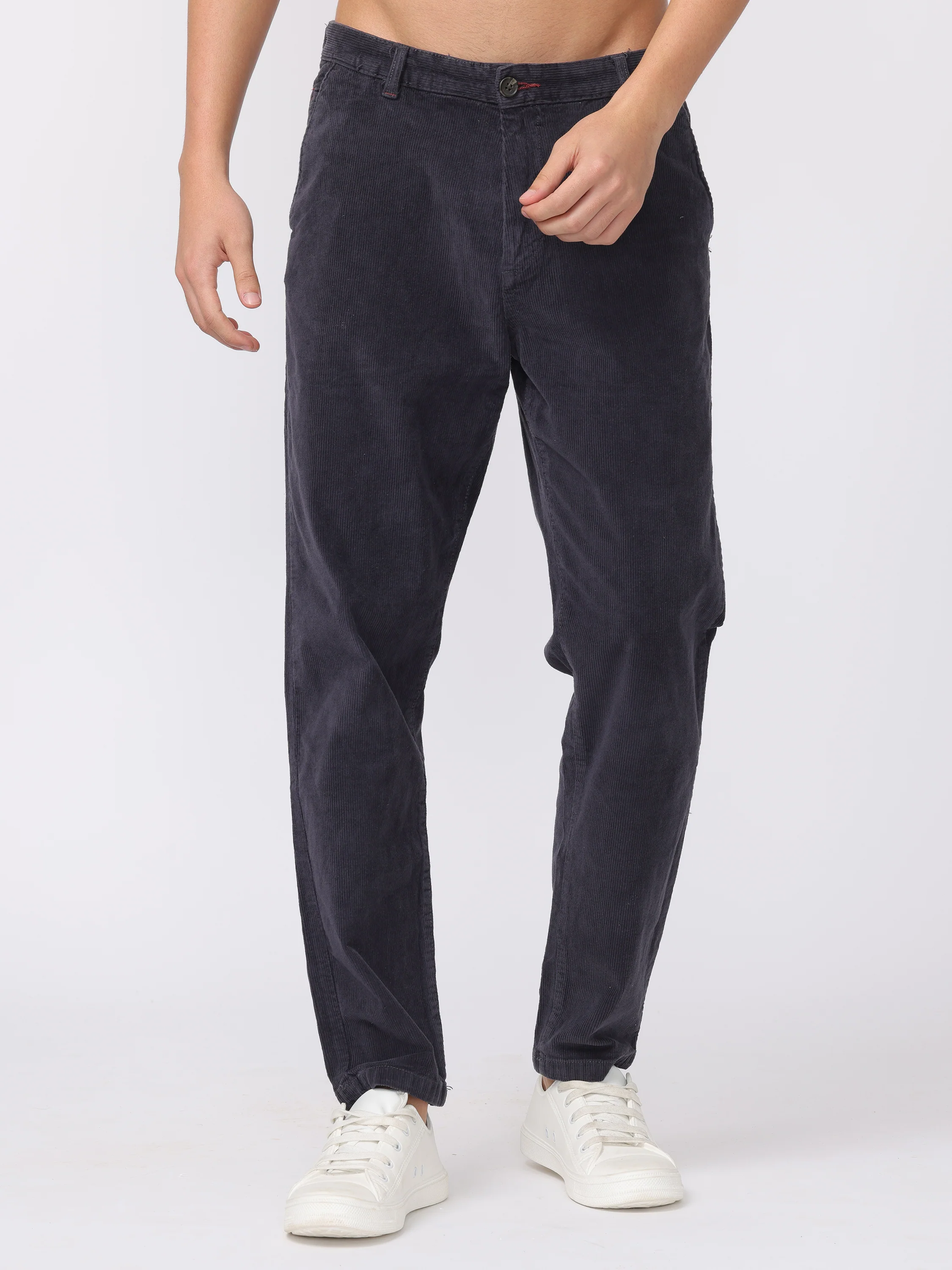 Men Navy Regular Fit Corduroy Pants - Image 3