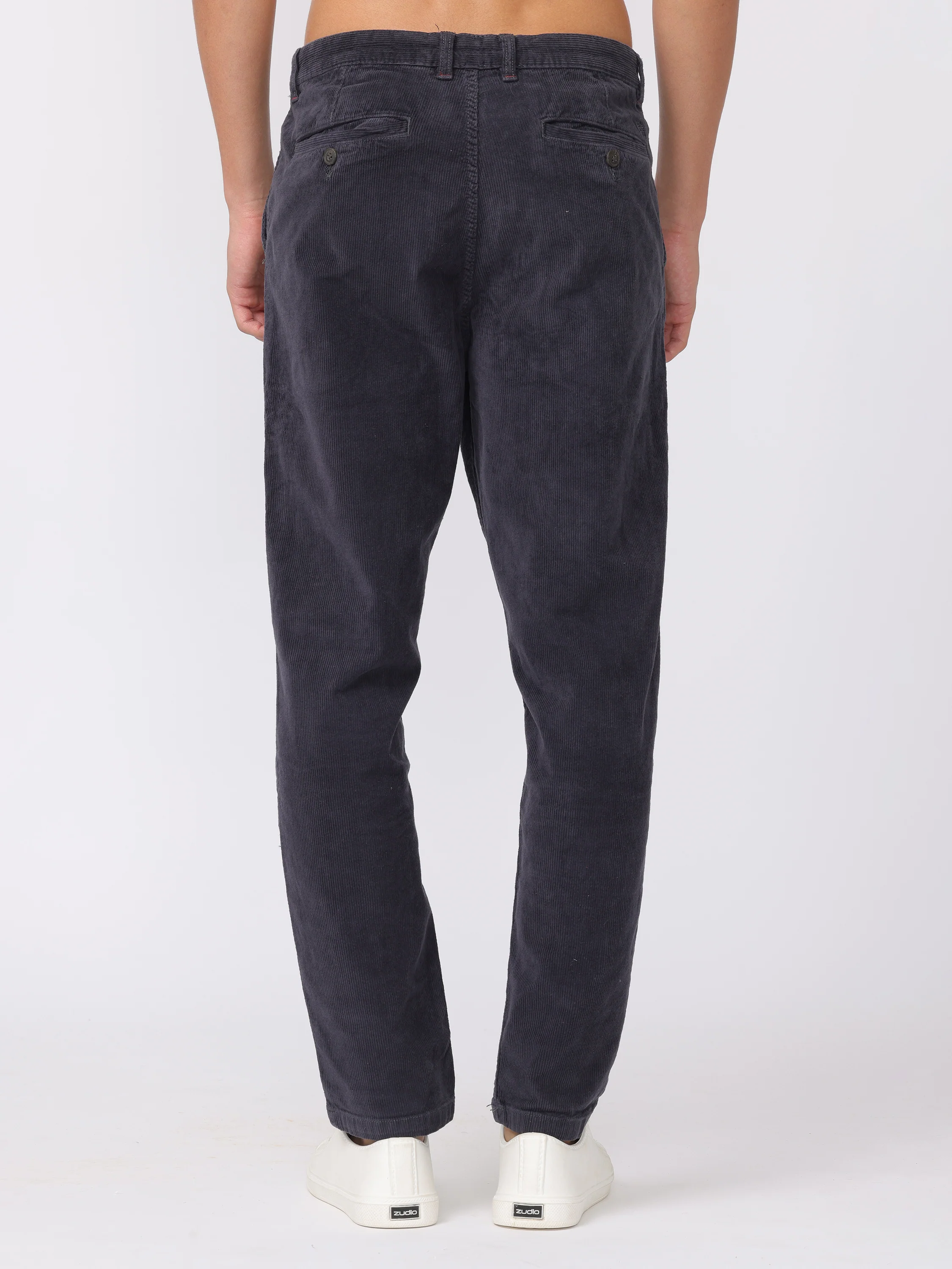 Men Navy Regular Fit Corduroy Pants - Image 4