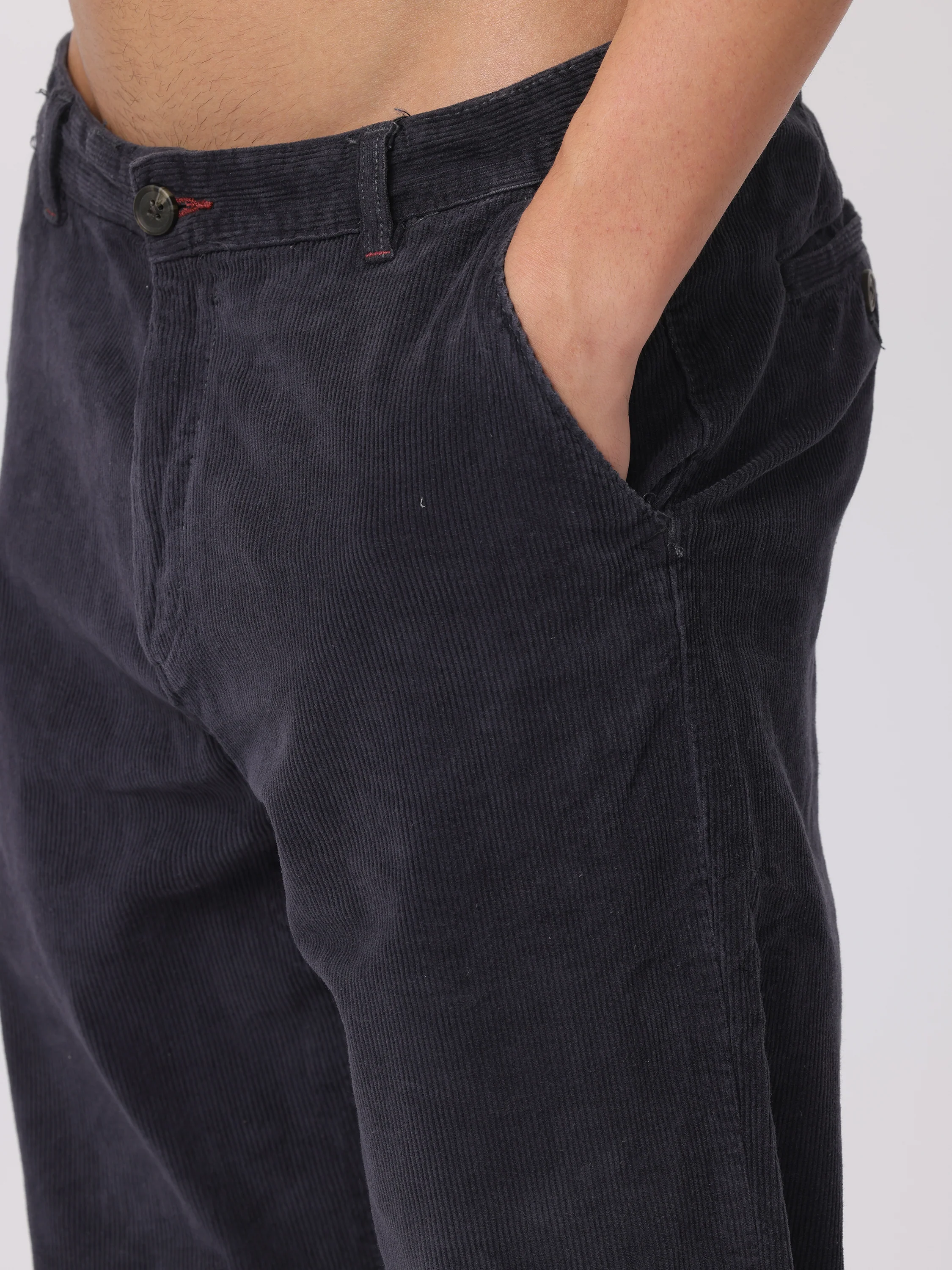 Men Navy Regular Fit Corduroy Pants - Image 5