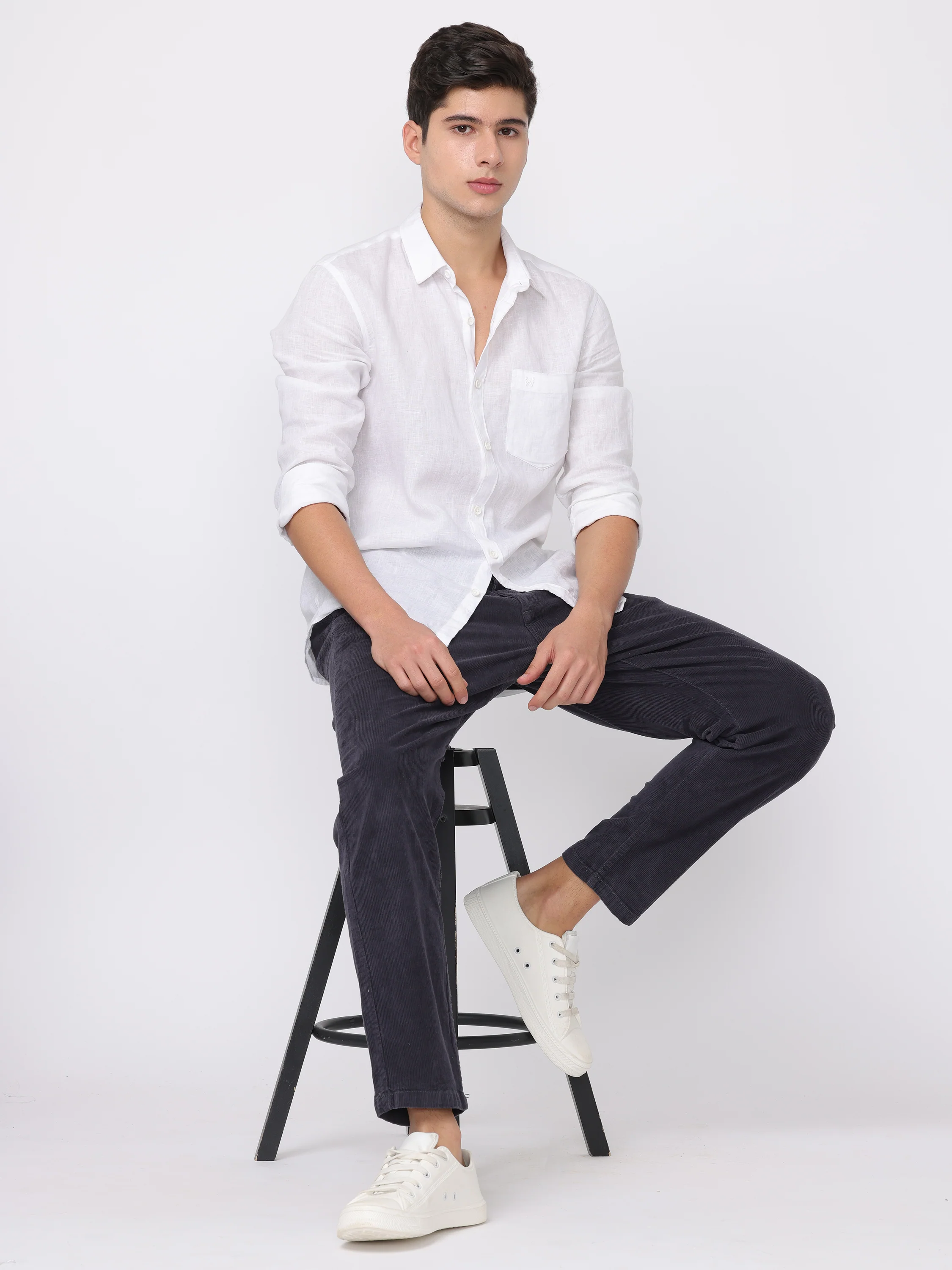 Men Navy Regular Fit Corduroy Pants - Image 6