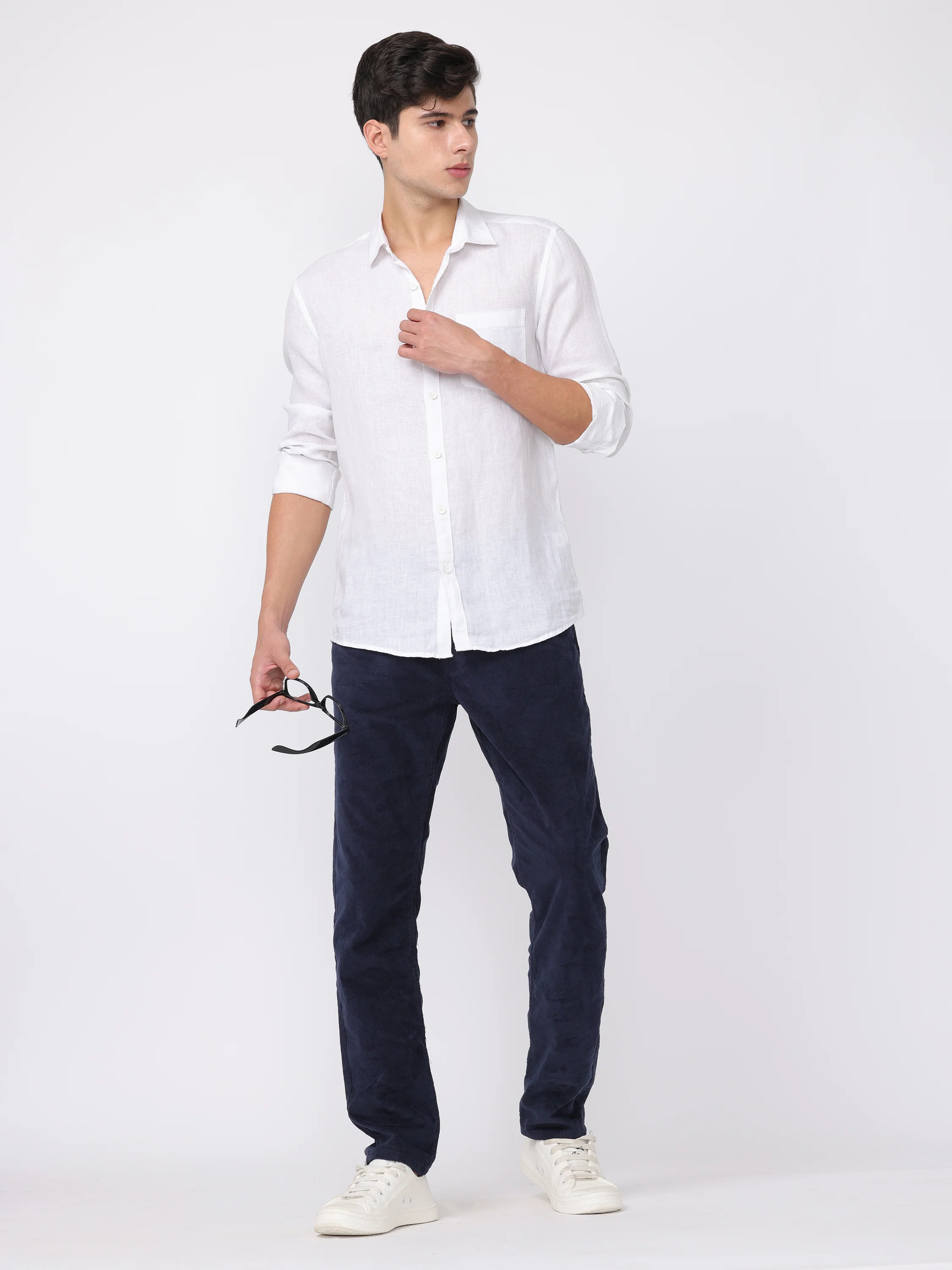 Men Navy Regular Fit Corduroy Pants - Image 2