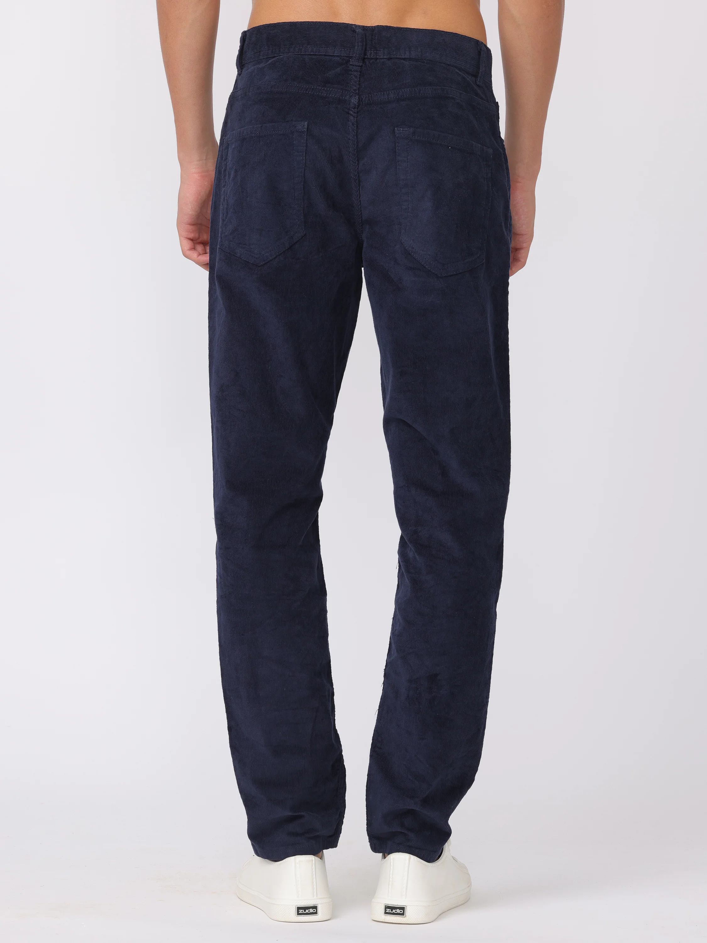 Men Navy Regular Fit Corduroy Pants - Image 4
