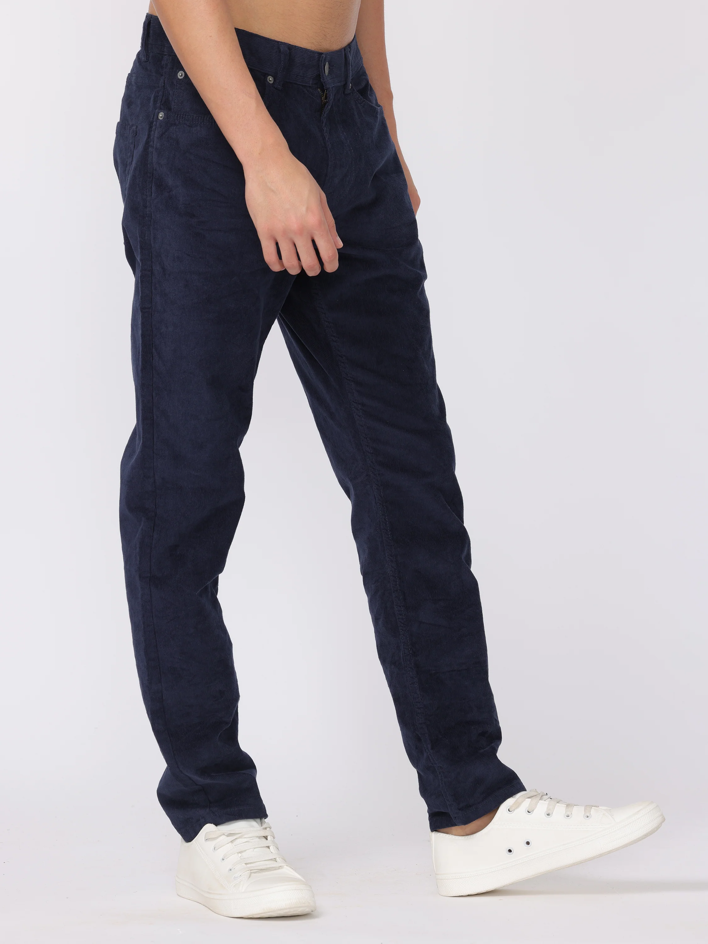 Men Navy Regular Fit Corduroy Pants - Image 5