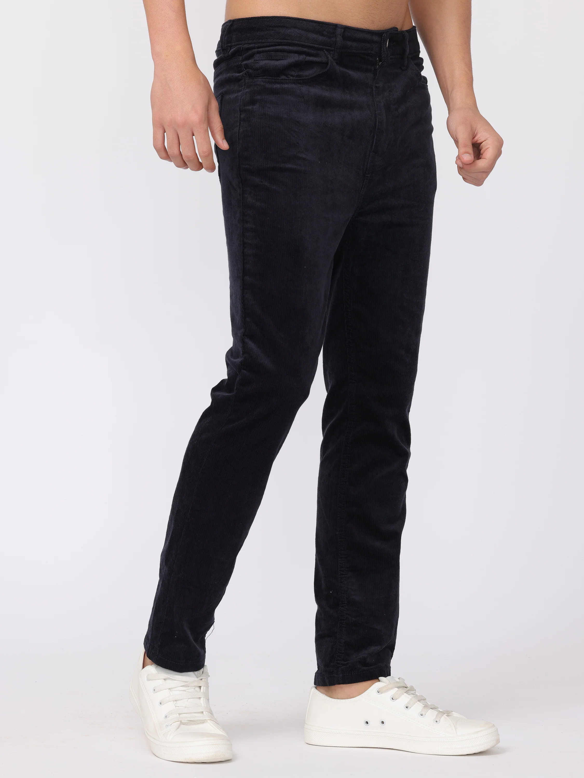 Men Navy Regular Fit Corduroy Pants - Image 3