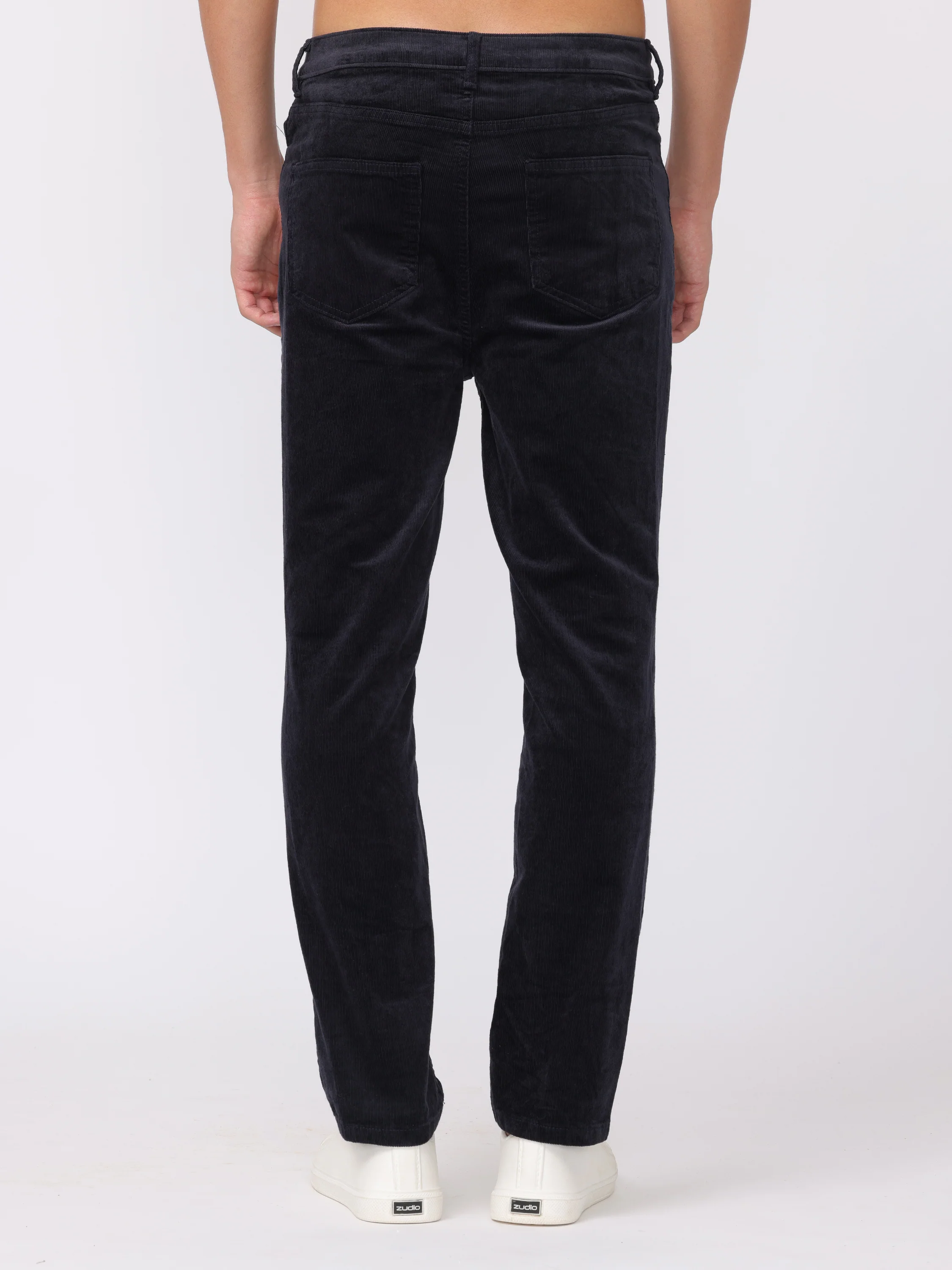 Men Navy Regular Fit Corduroy Pants - Image 4