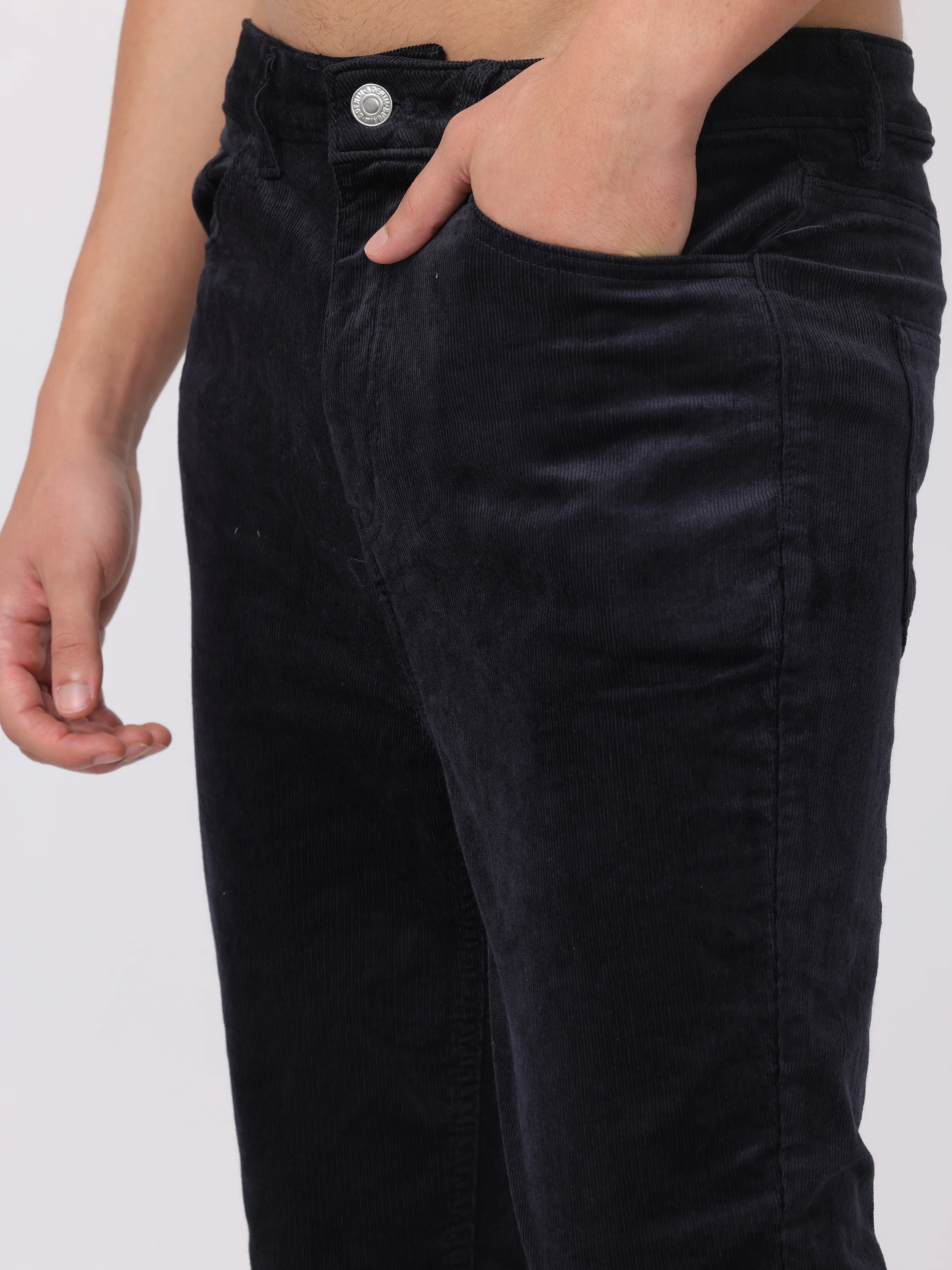 Men Navy Regular Fit Corduroy Pants - Image 6