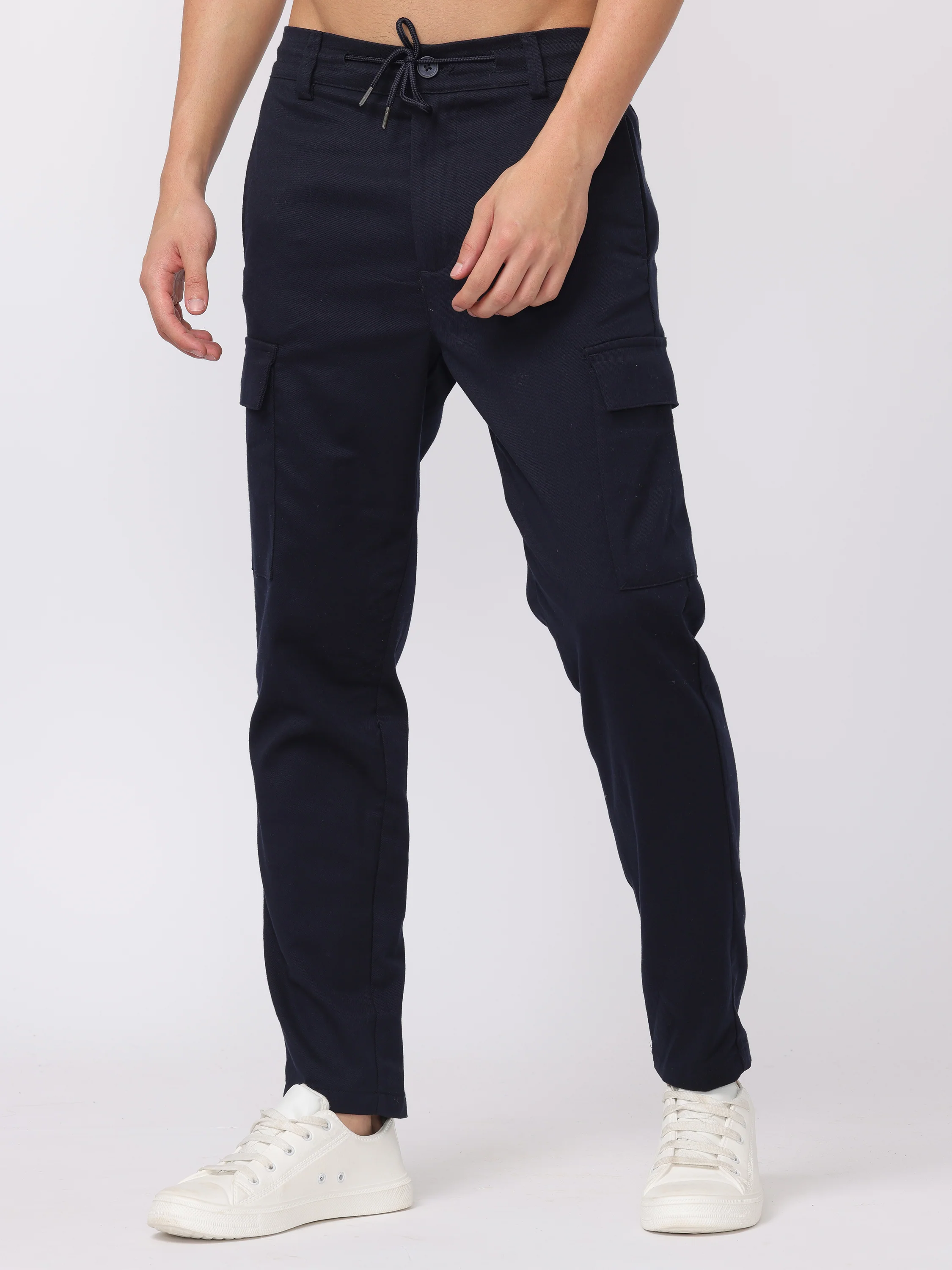 Men Navy Regular Fit Cargo Pants - Image 3