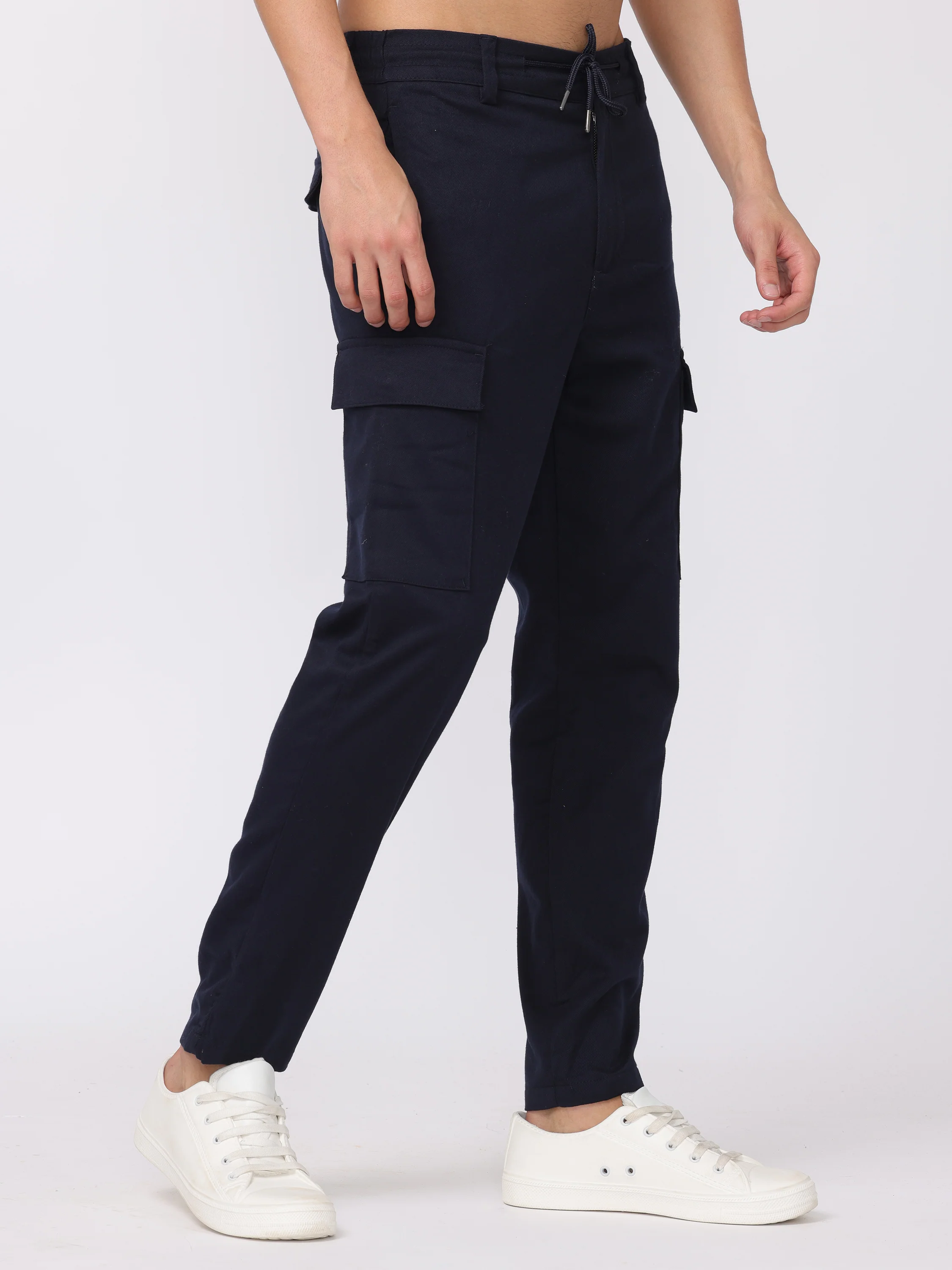 Men Navy Regular Fit Cargo Pants - Image 5