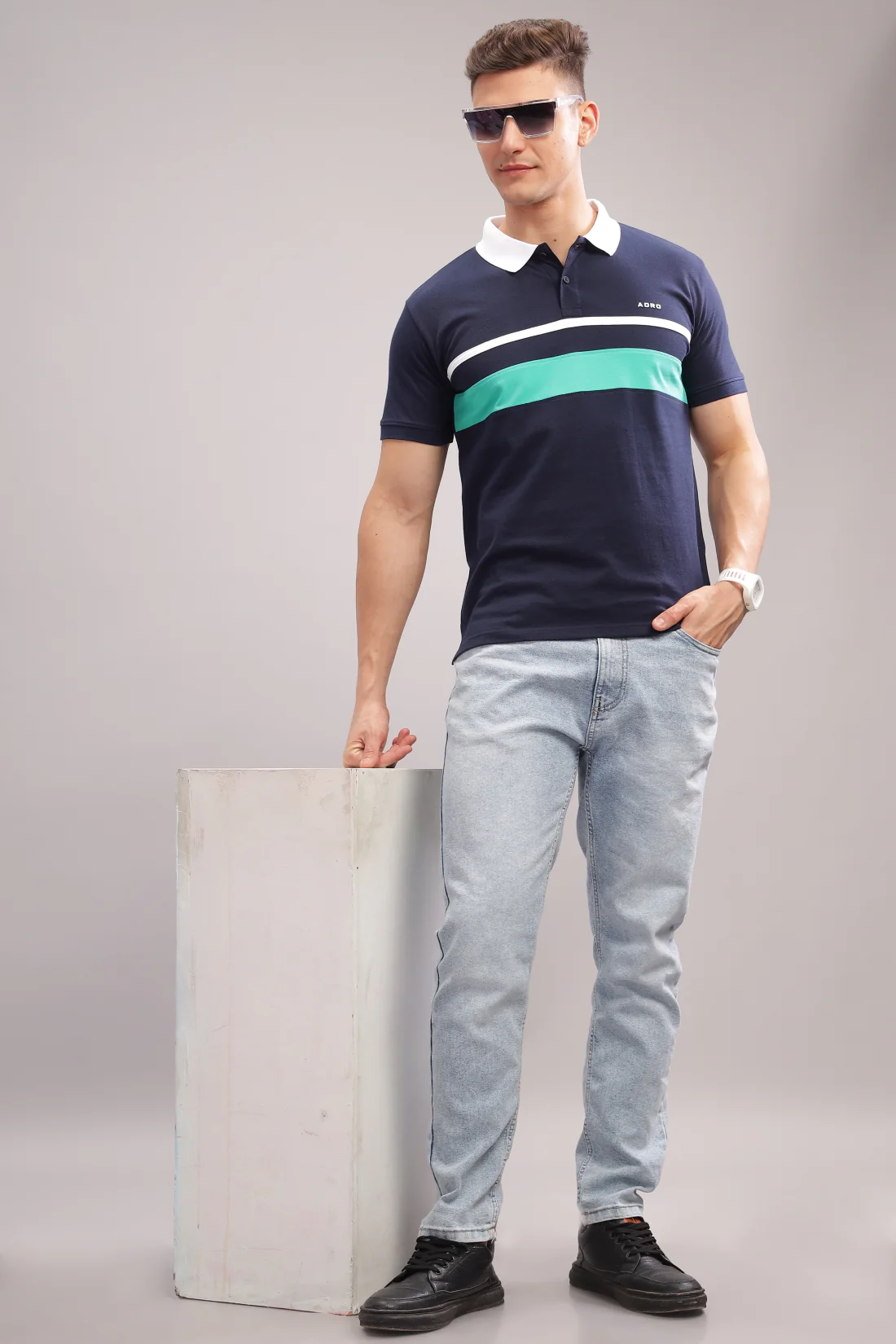 Men Navy Regular Fit Polo T-Shirt - Image 5