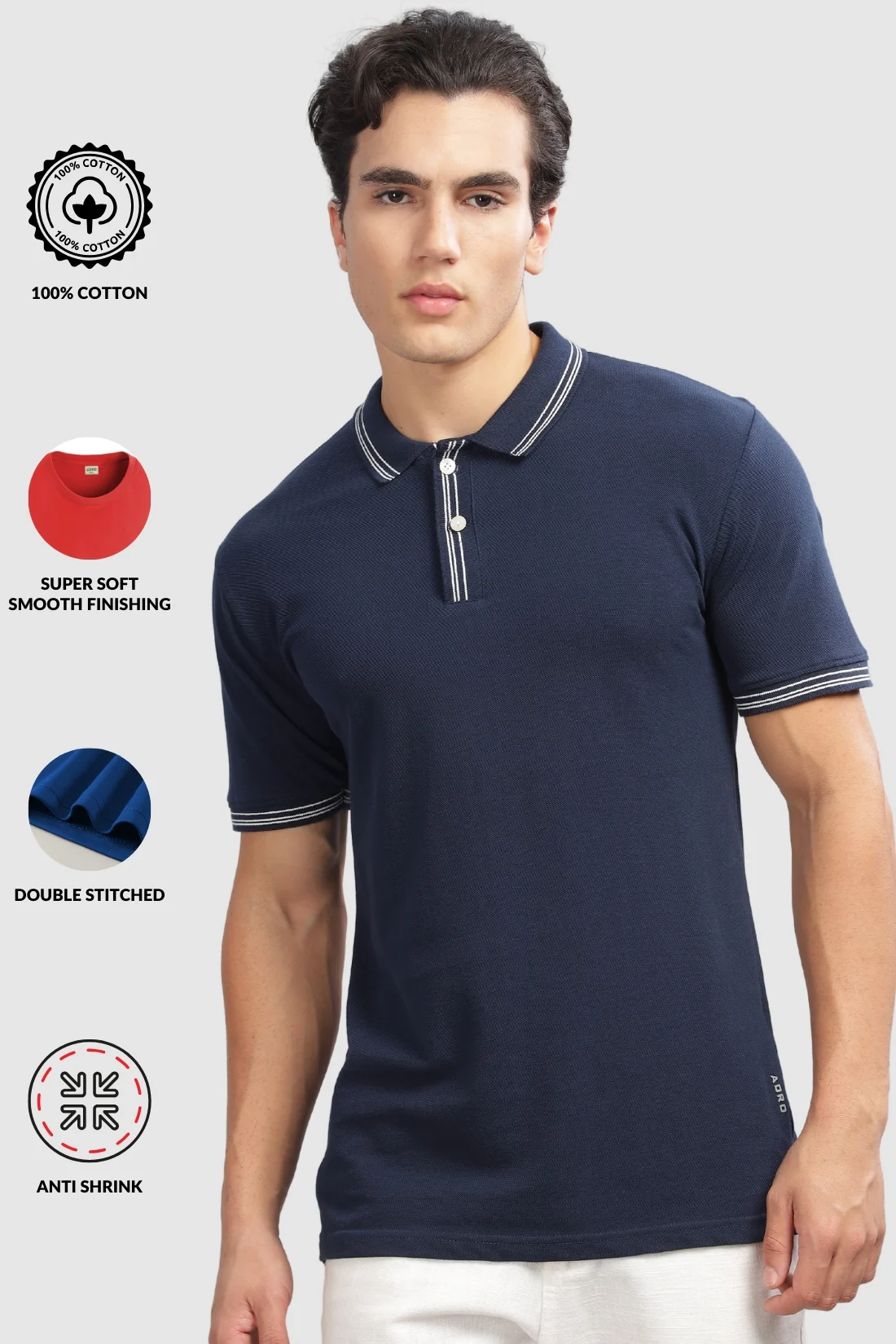 Men Navy Regular Fit Polo T-Shirt - Image 3